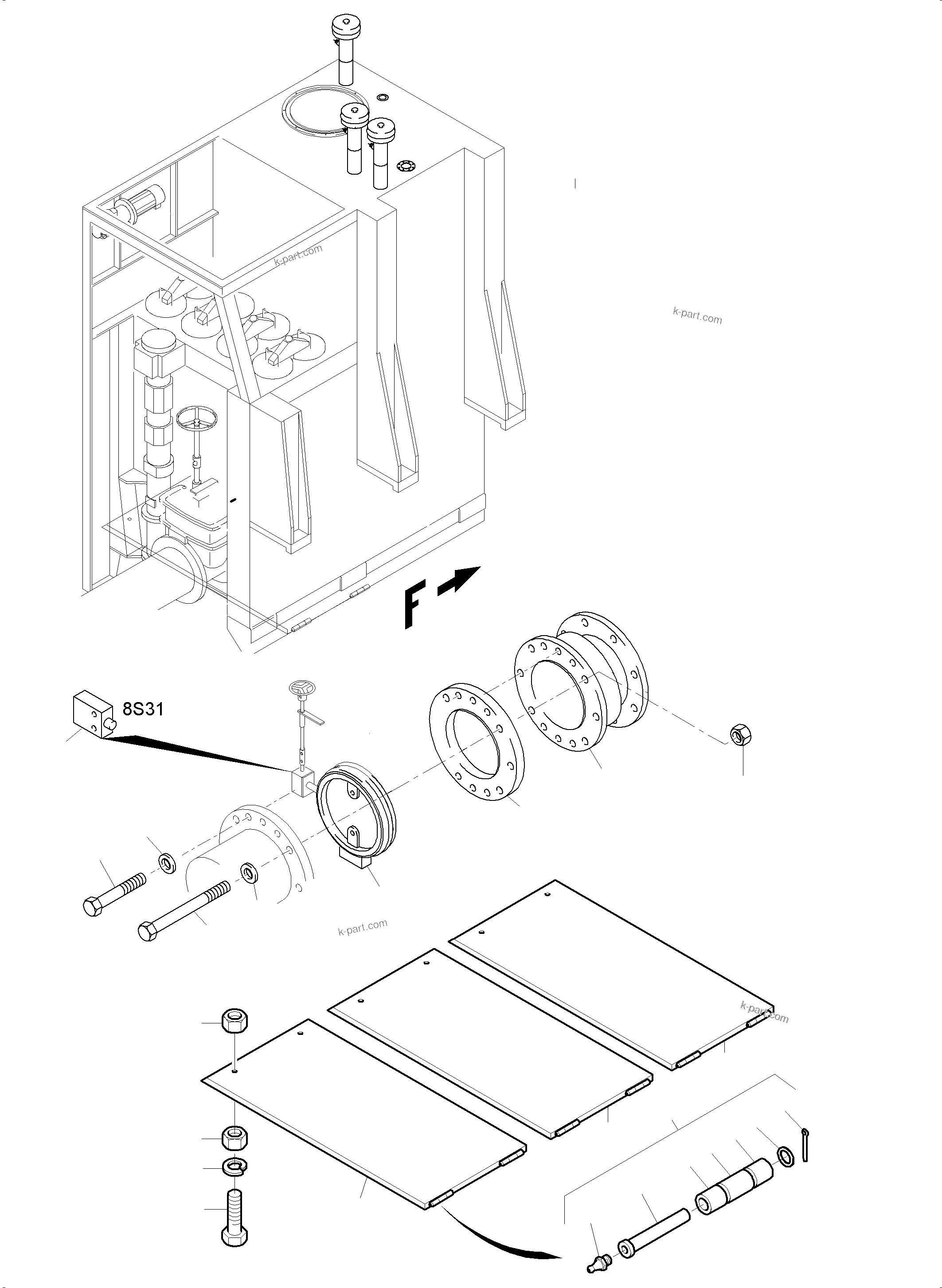 Komatsu parts book diagram for PC8000-11 S/N 12117: MAIN OIL TANK-FILTER