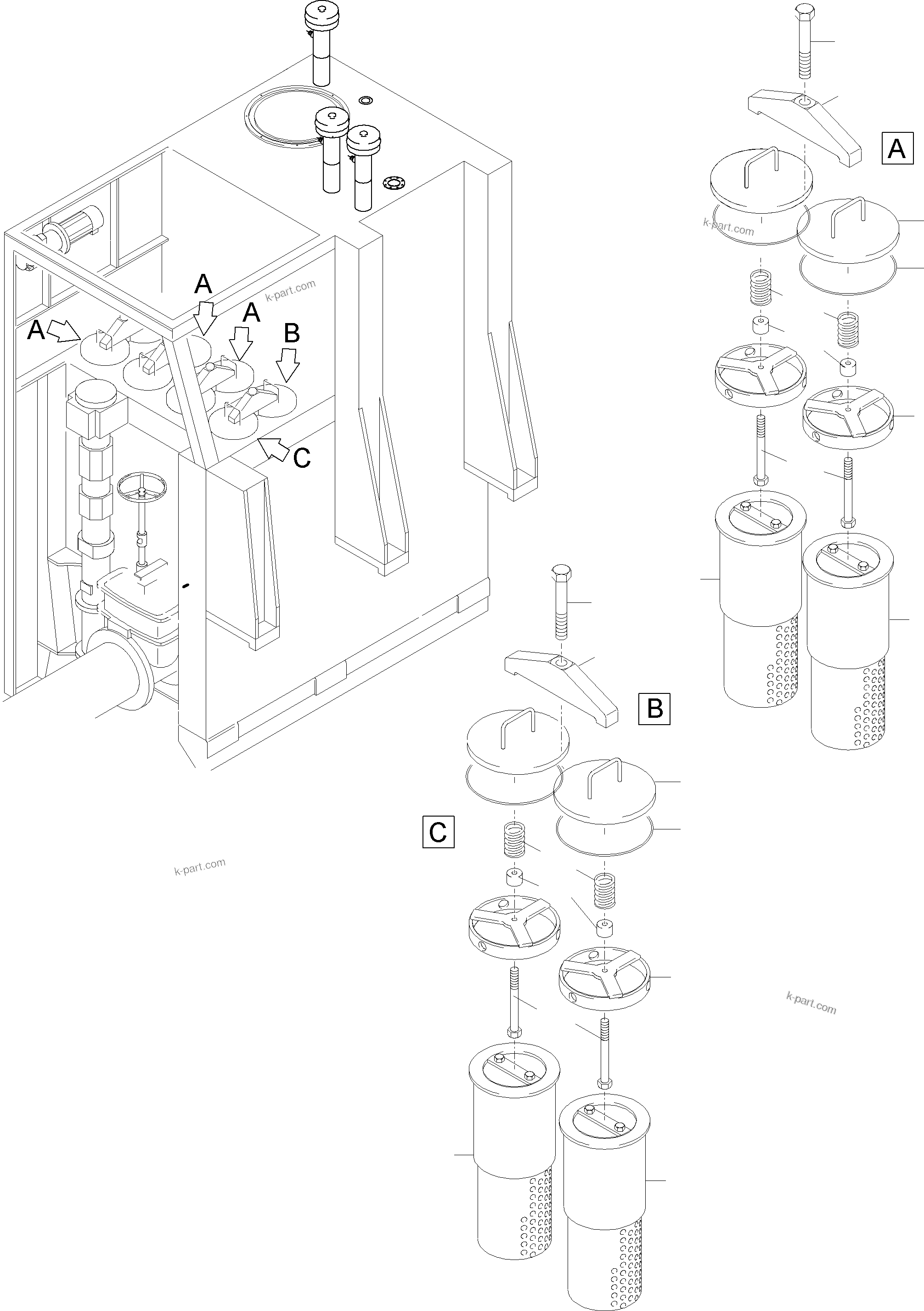 Komatsu parts book diagram for PC8000-11 S/N 12117: MAIN OIL TANK-FILTER
