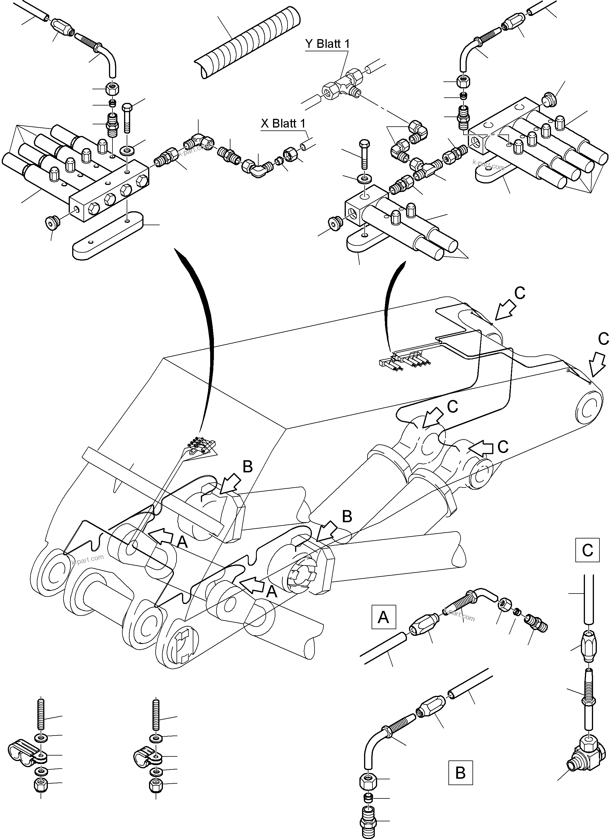 Komatsu parts book diagram for PC8000-11 S/N 12117: BOOM - CENTRAL LUBRICATION (BBE)