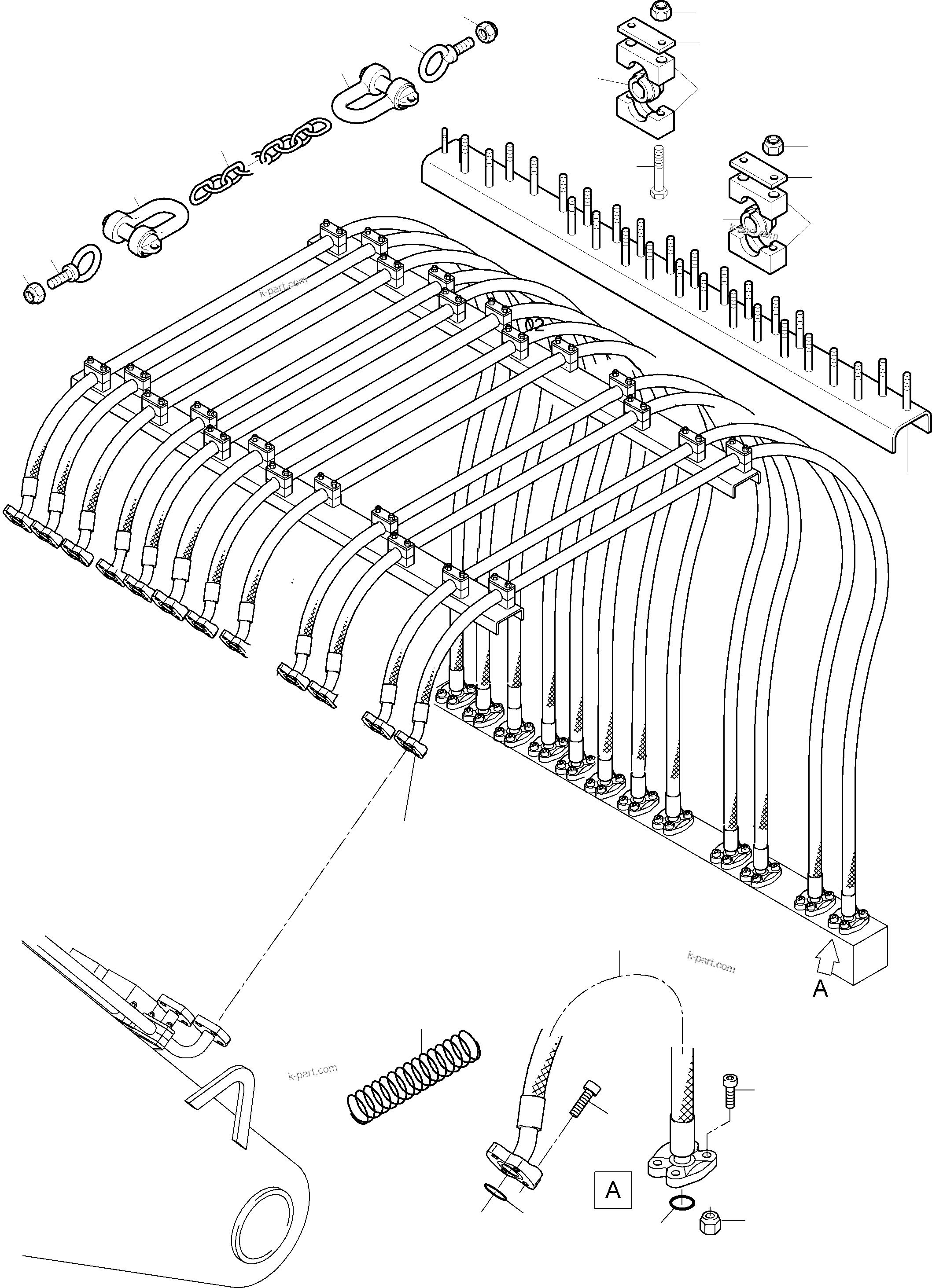 Komatsu parts book diagram for PC8000-11 S/N 12117: HOSES ASSY., DISTRIBUTION BLOCK - BOOM,KSE