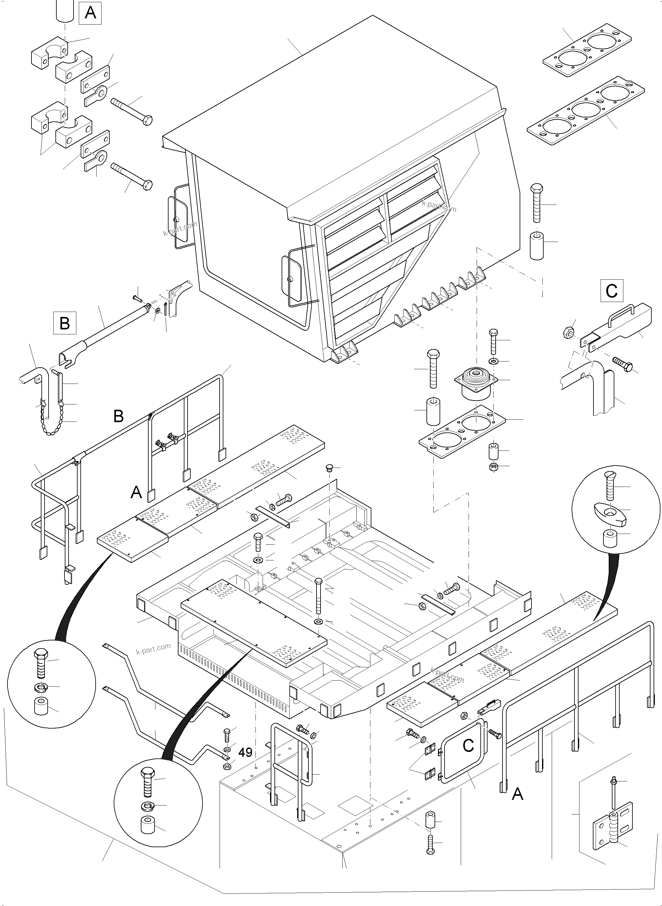 Komatsu parts book diagram for PC8000-11 S/N 12117: CAB MOUNTING