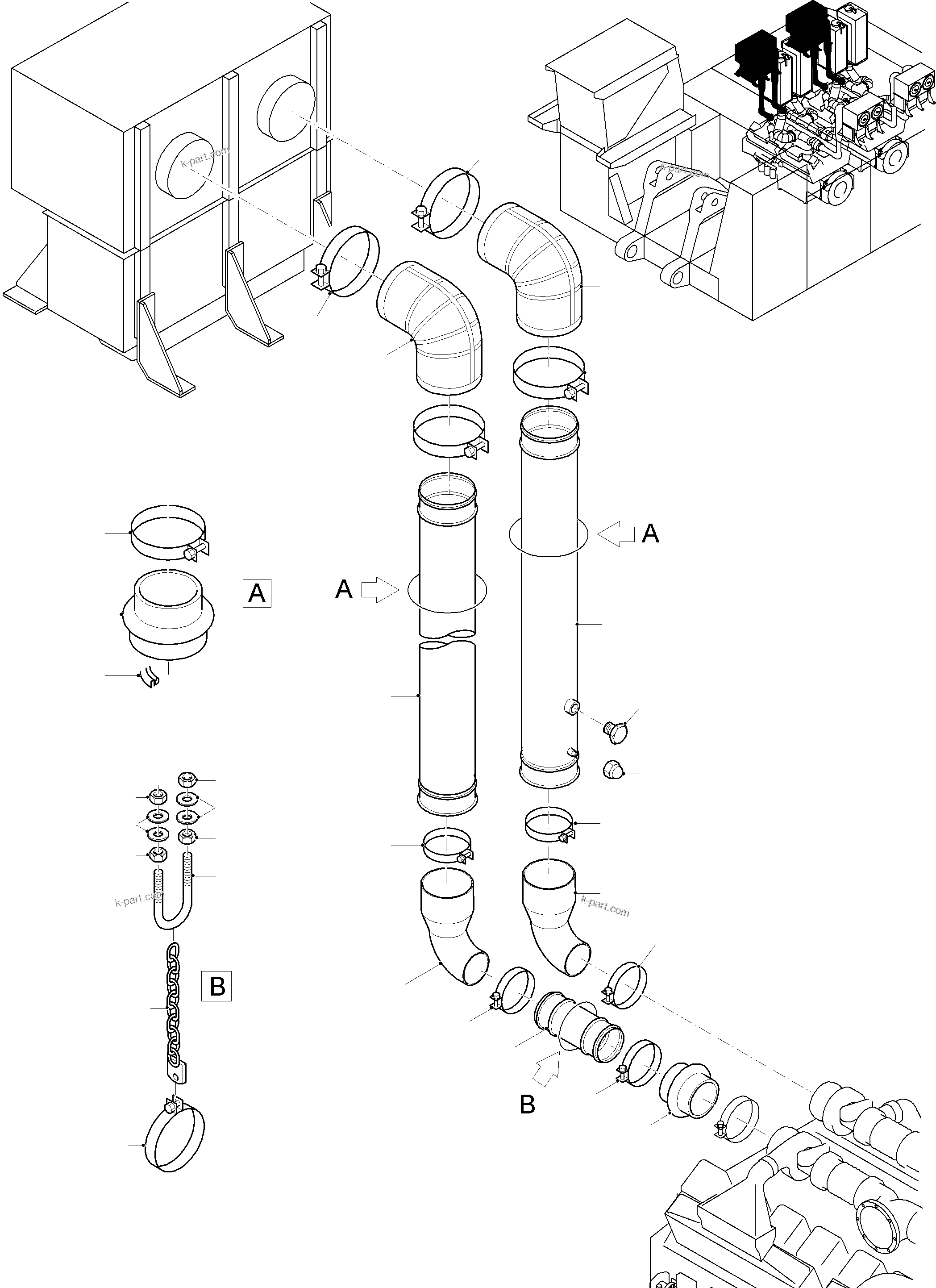 Komatsu parts book diagram for PC8000-11 S/N 12117: ENGINE AIR INTAKE LINES