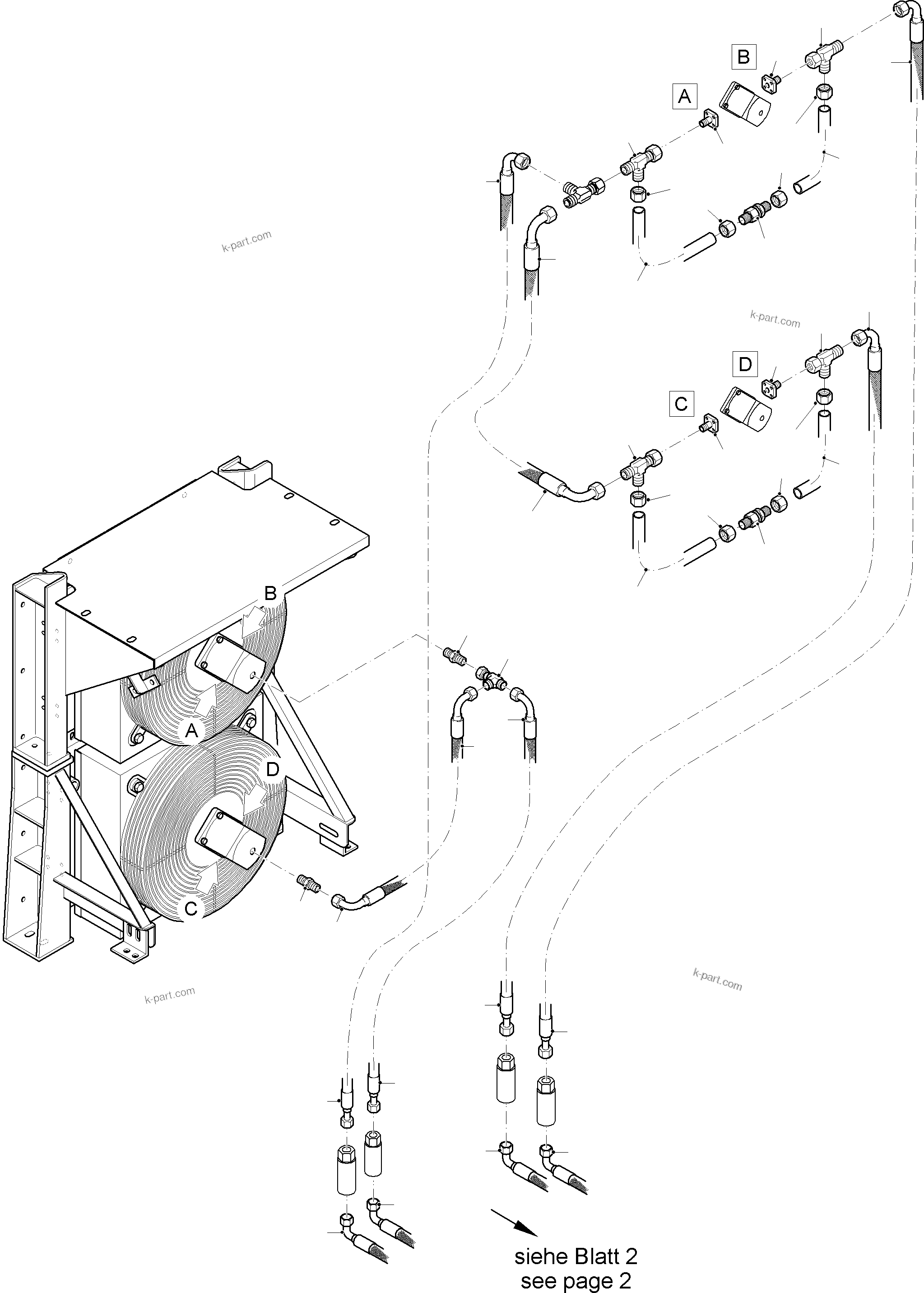 Komatsu parts book diagram for PC8000-11 S/N 12117: HYDR. LINES FUEL COOLER