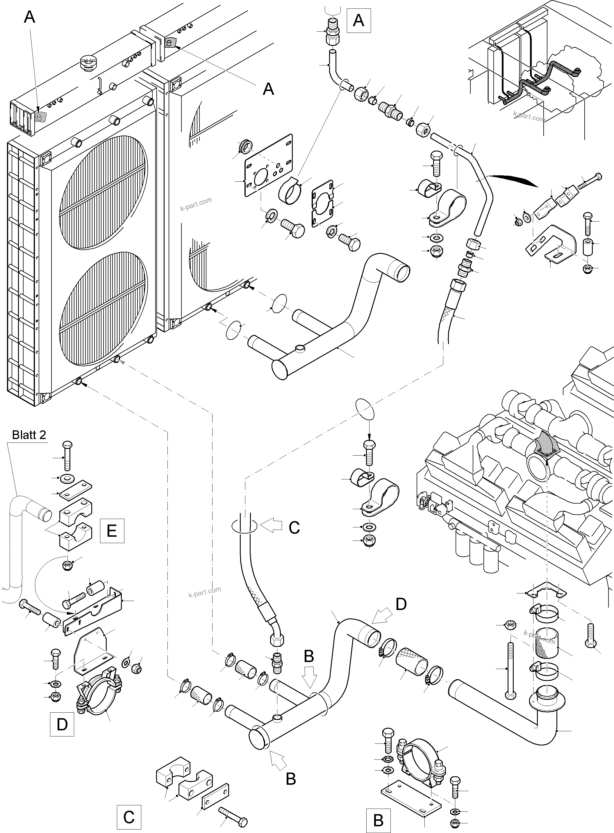 Komatsu parts book diagram for PC8000-11 S/N 12117: COOLANT LINES, FRONT AND REAR