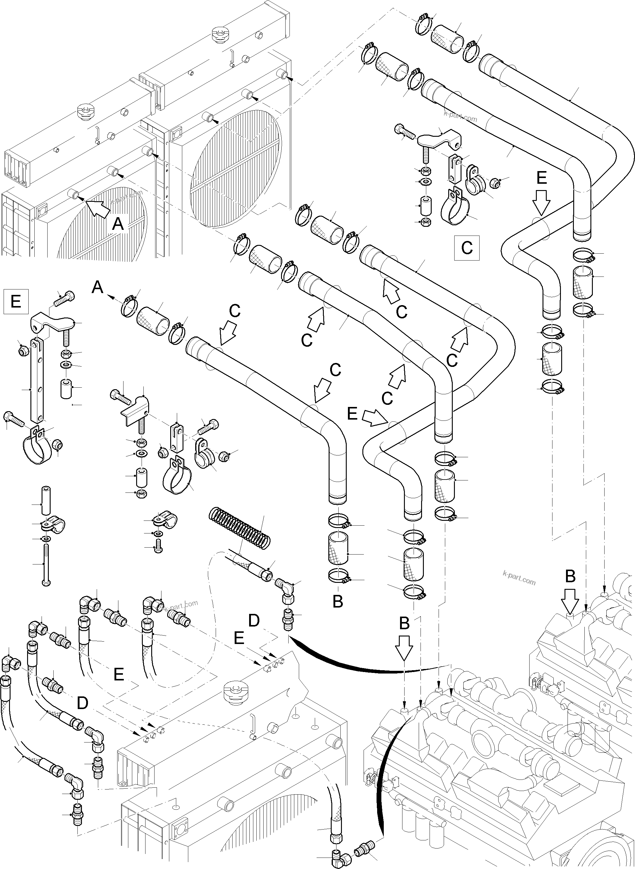 Komatsu parts book diagram for PC8000-11 S/N 12117: COOLANT LINES, FRONT AND REAR
