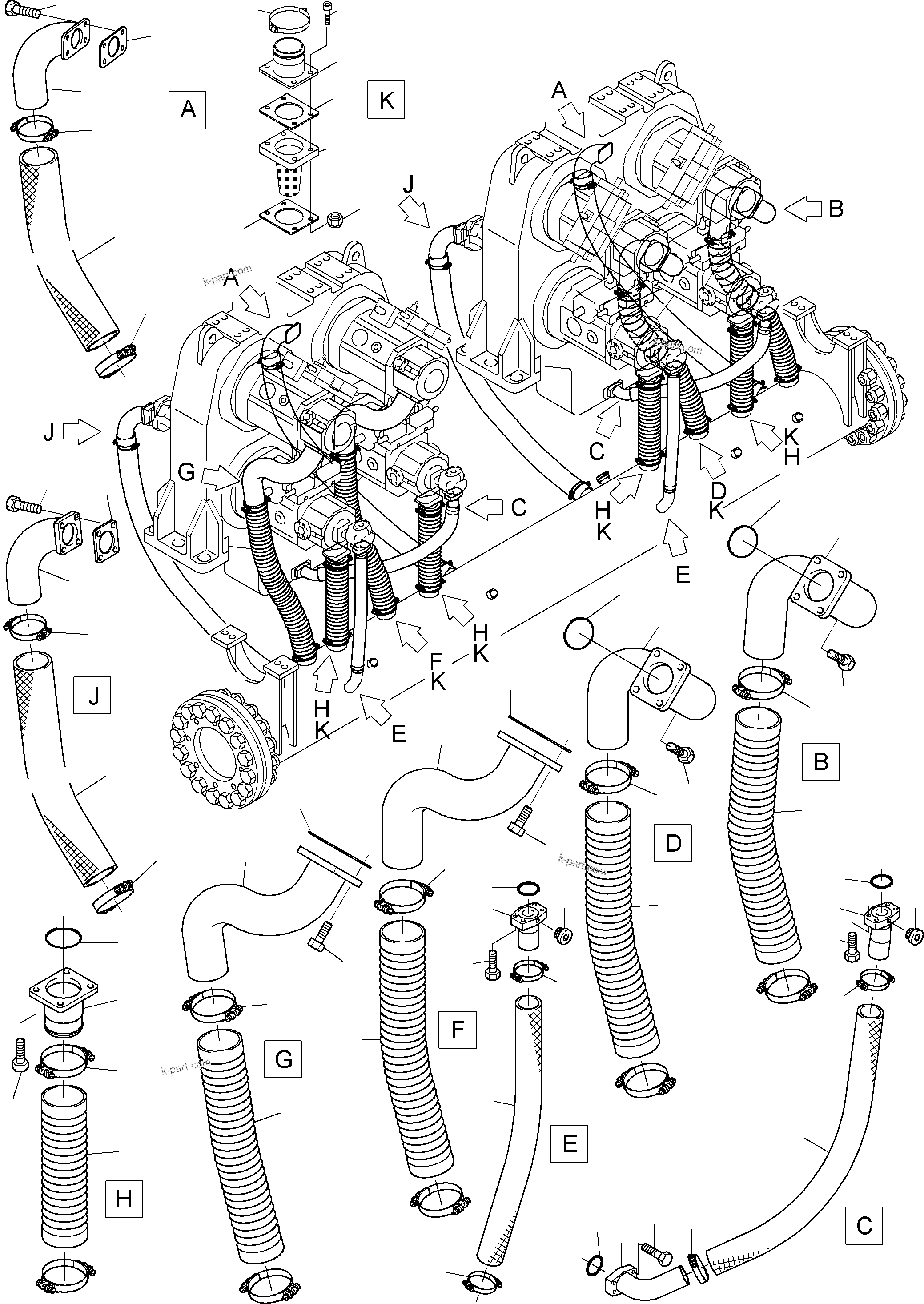 Komatsu parts book diagram for PC8000-11 S/N 12117: SUCTION LINES