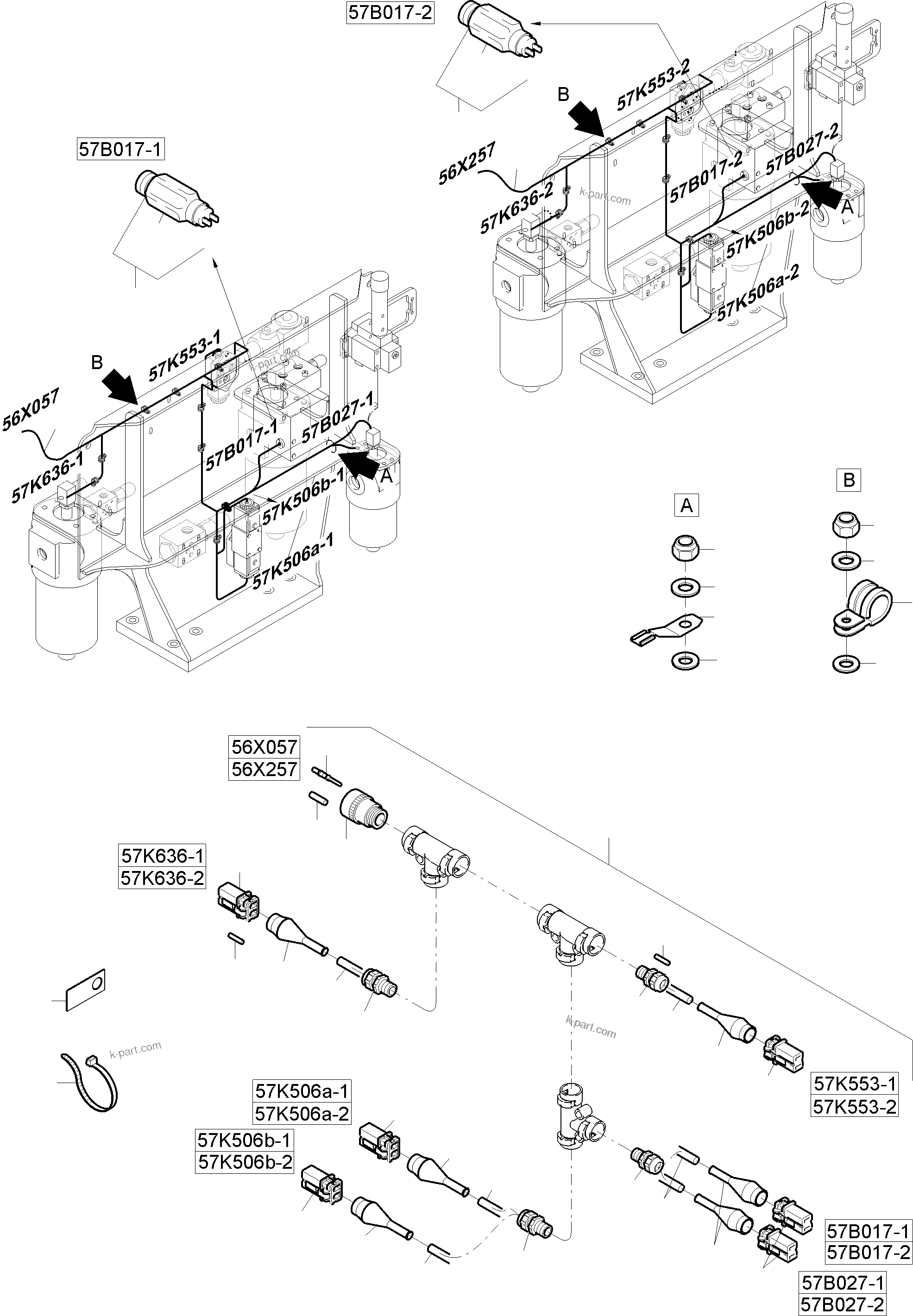 Komatsu parts book diagram for PC8000-11 S/N 12117: CABLES - CONTROL AND FILTER PLATE 1 AND 2