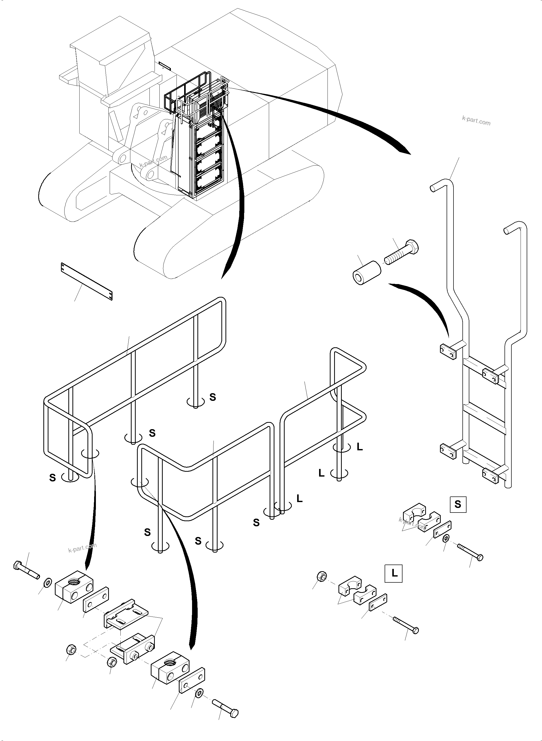 Komatsu parts book diagram for PC8000-11 S/N 12117: RAIL AND STEPS