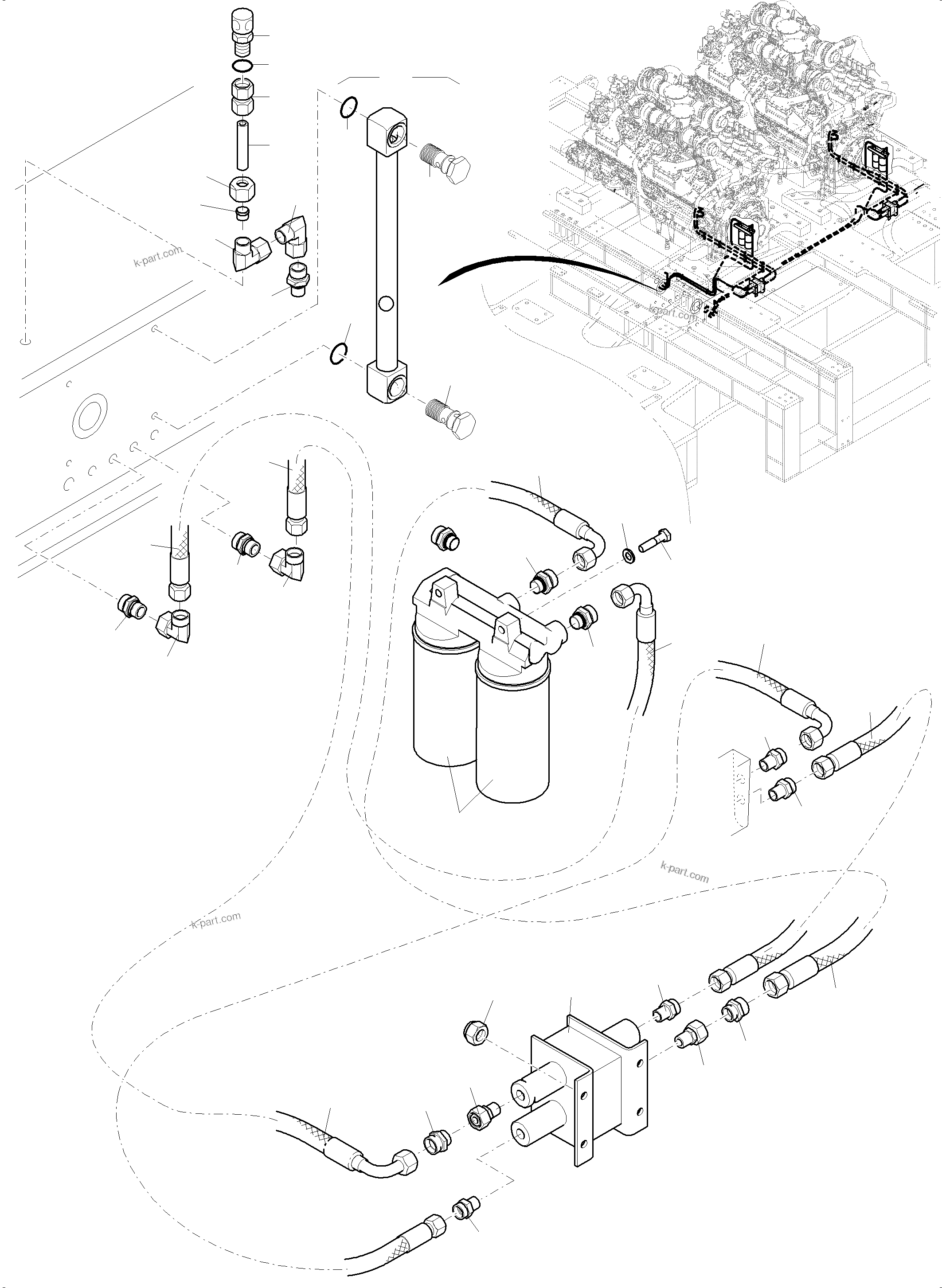 Komatsu parts book diagram for PC8000-11 S/N 12117: LINES FOR FEED PUMP - ENGINE OIL