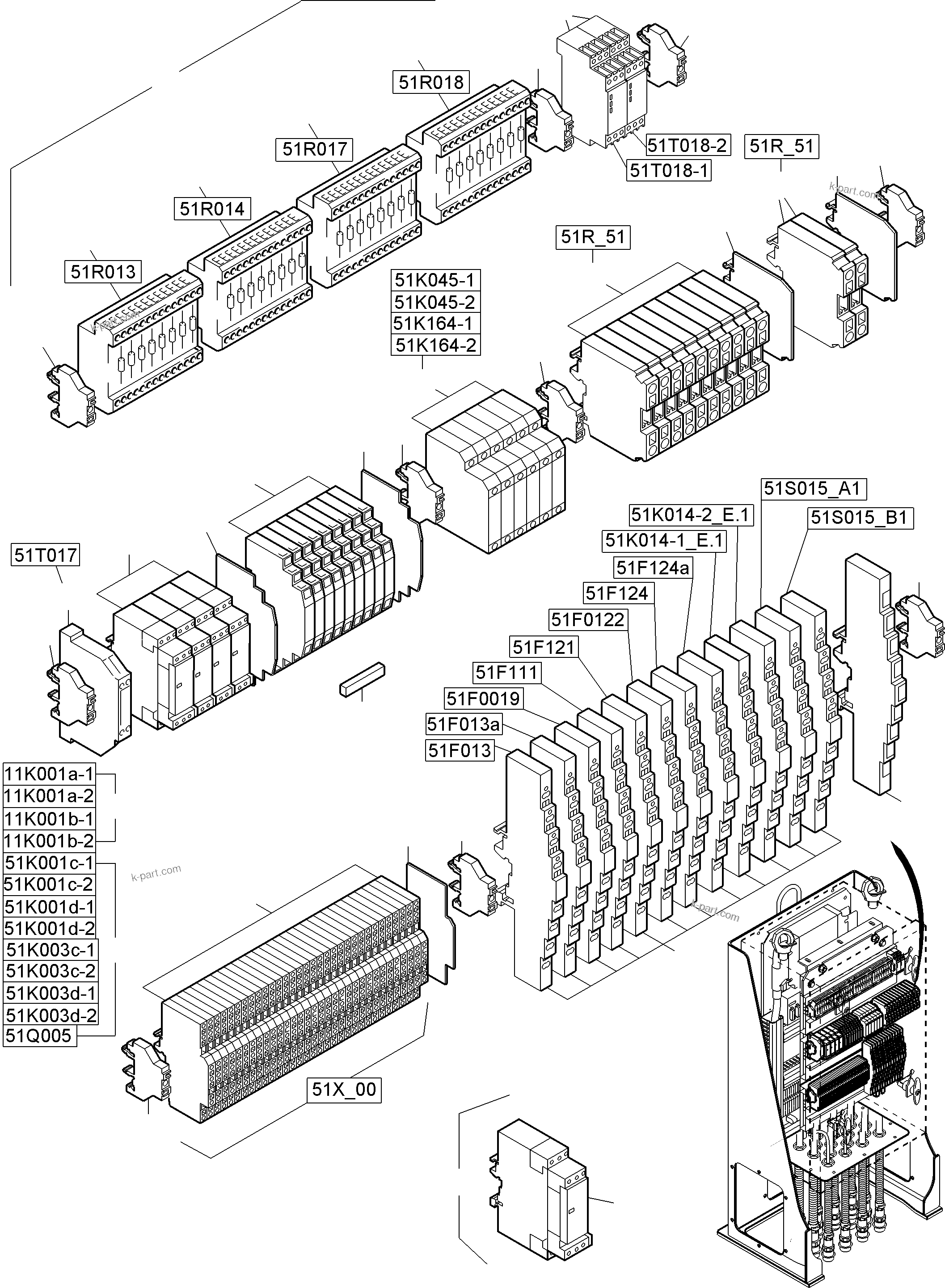 Komatsu parts book diagram for PC8000-11 S/N 12117: SWITCH CABINET ORT 51