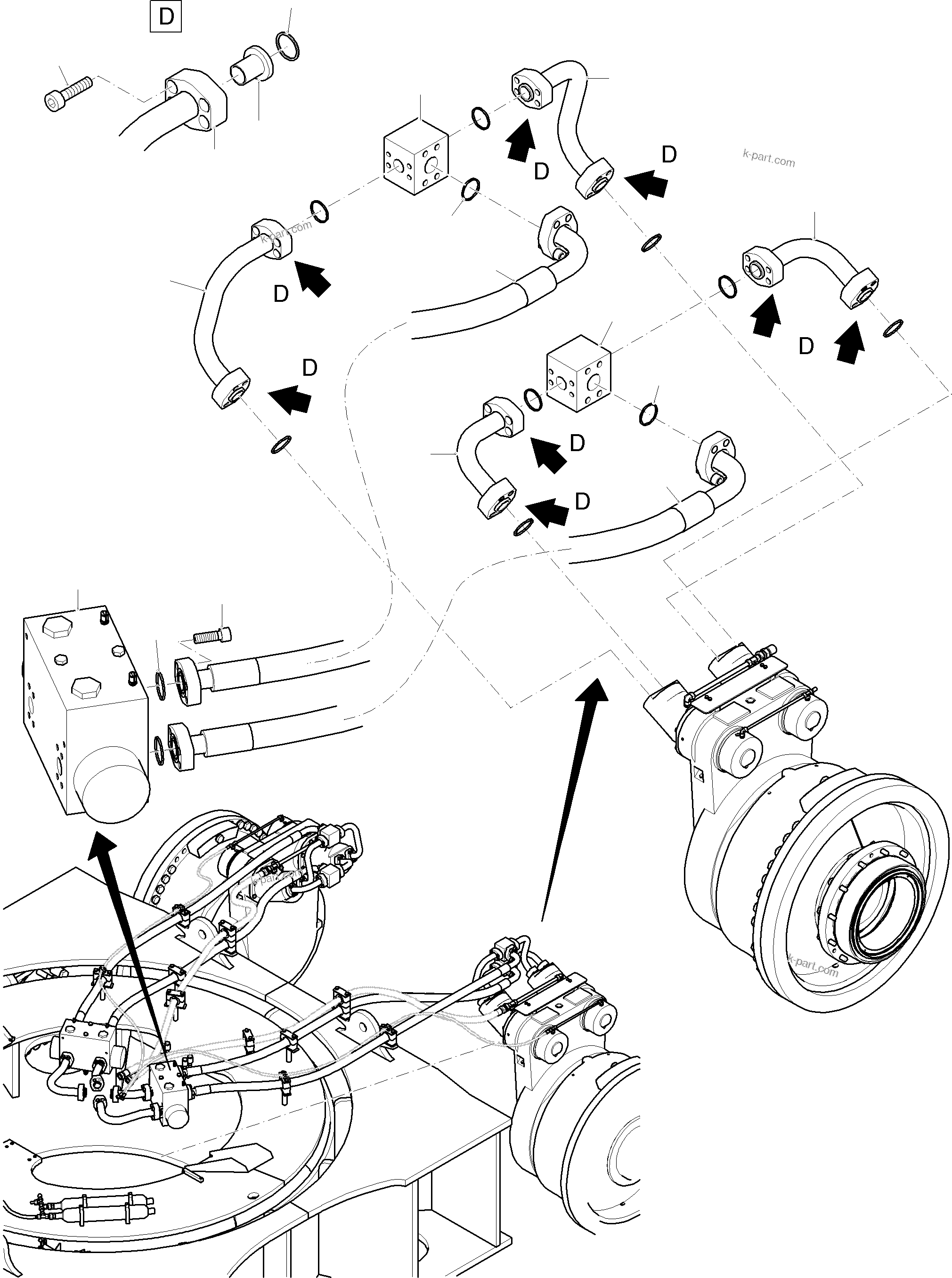 Komatsu parts book diagram for PC8000-11 S/N 12117: PRESSURE LINES, ROTARYJOINT - DRIVE MOTOR