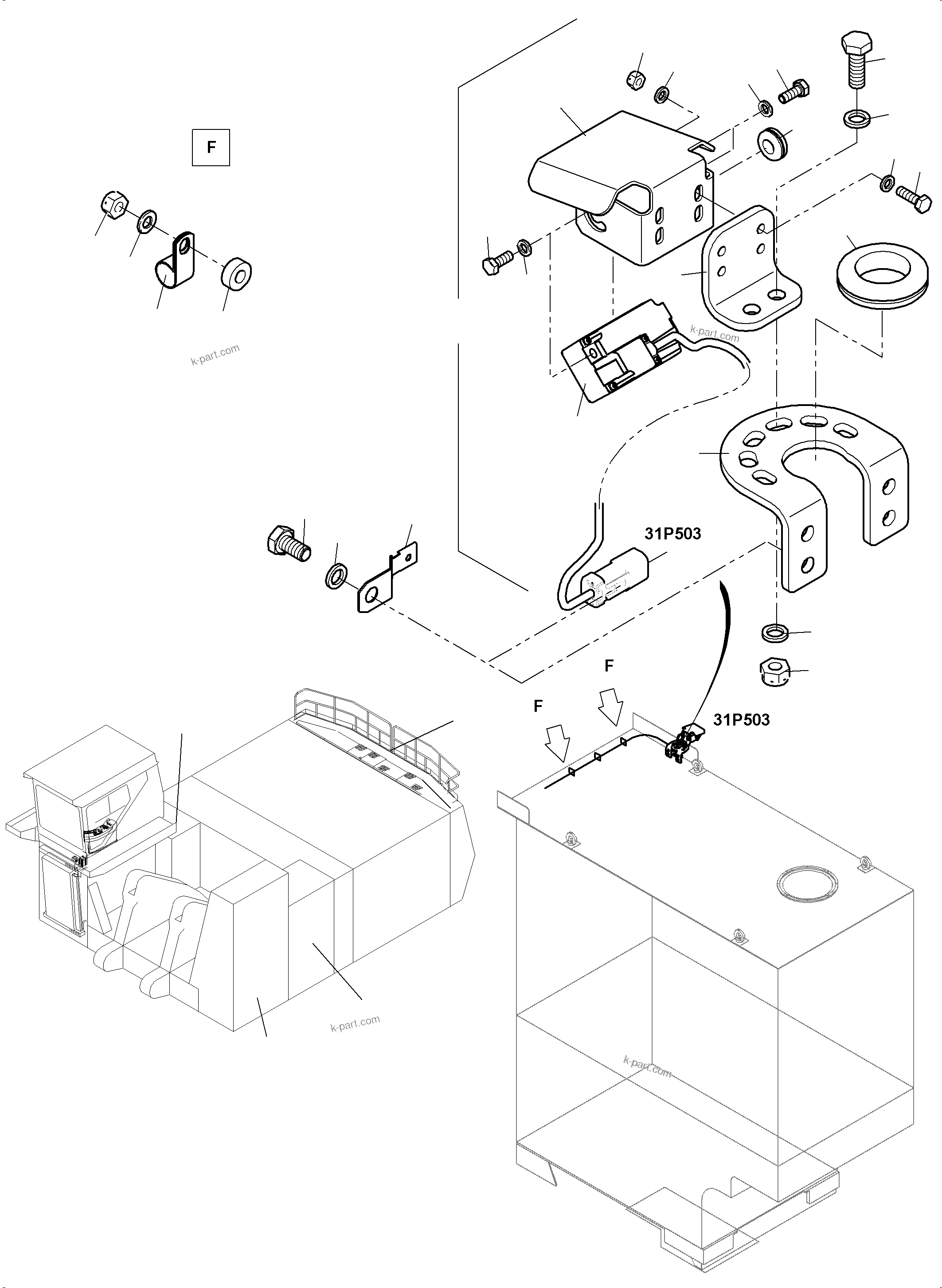 Komatsu parts book diagram for PC8000-11 S/N 12117: COMVISION CAMERASYSTEM FUEL TANK,MACHINE COVERING,COUNTERWEIGHT,FUEL TANK, FUEL COOLER