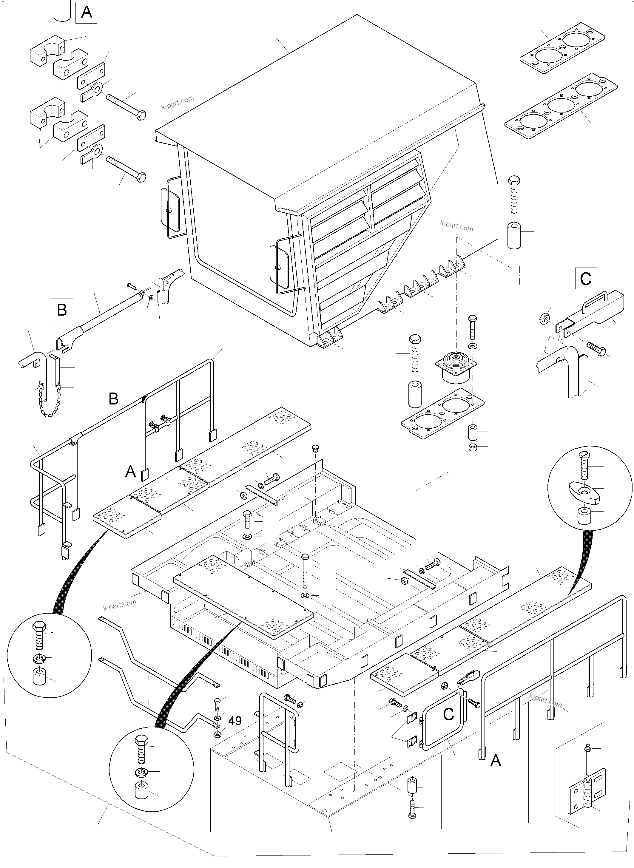 Komatsu parts book diagram for PC8000-11 S/N 12118: CAB MOUNTING