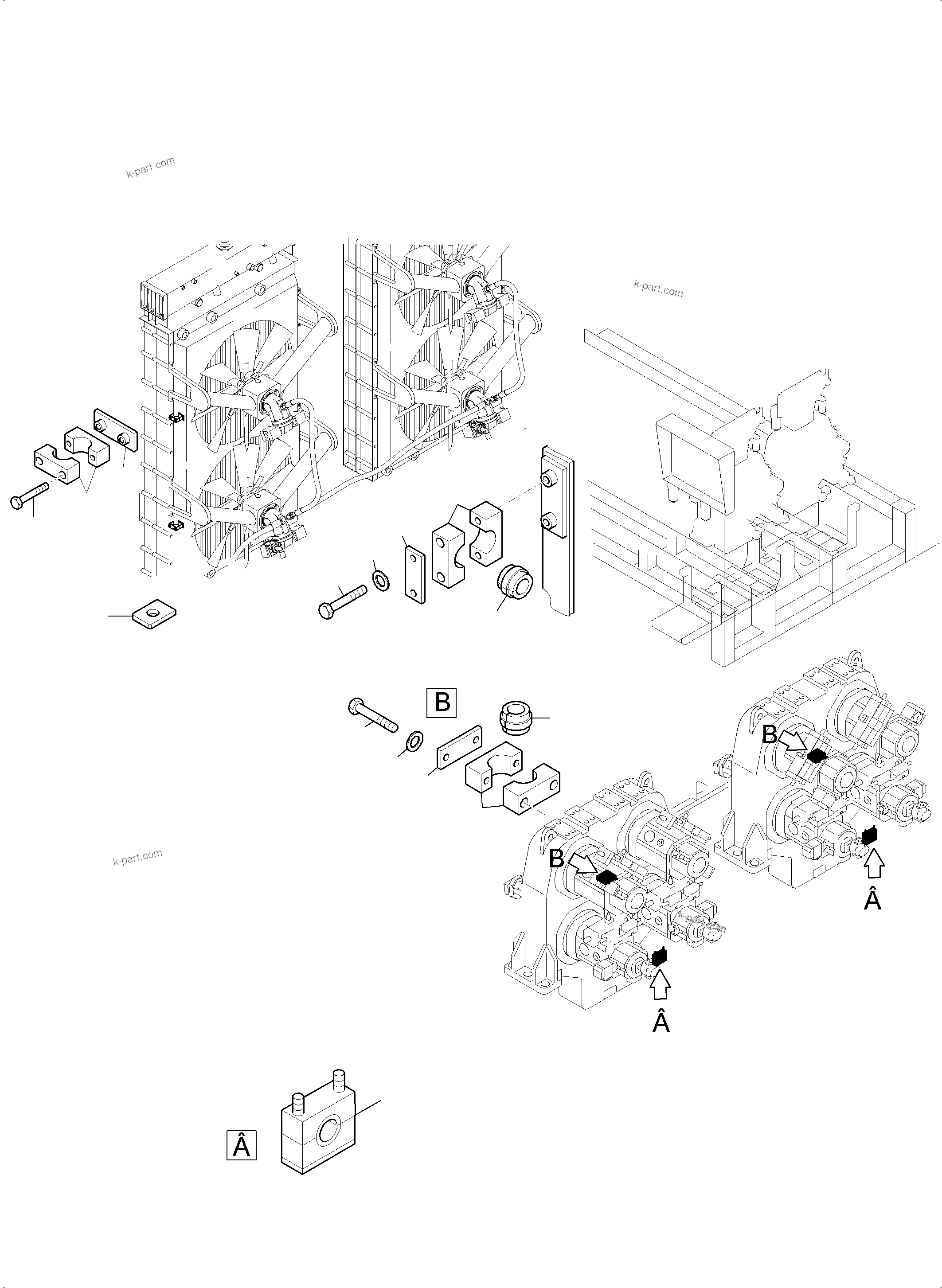 Komatsu parts book diagram for PC8000-11 S/N 12118: PRESSURE LINES AND RETURN LINES FAN MOTORS (WATER)