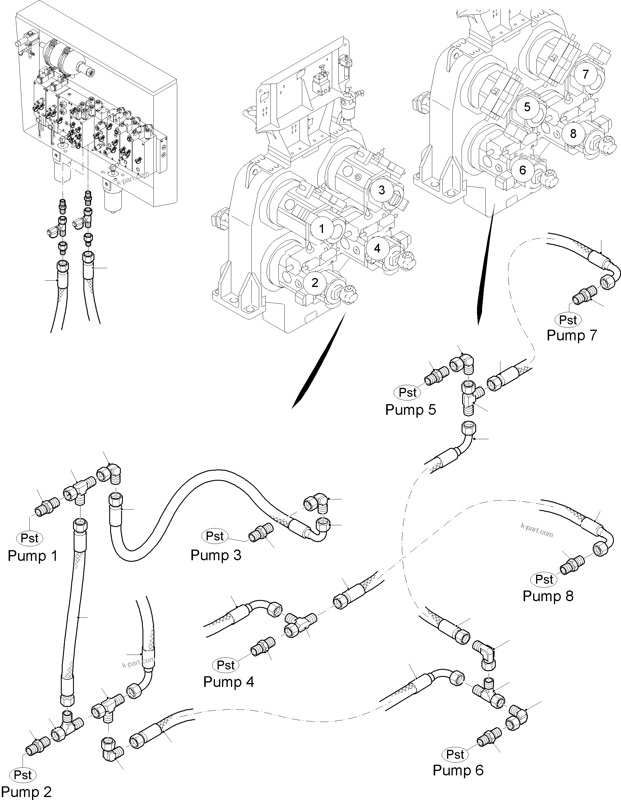 Komatsu parts book diagram for PC8000-11 S/N 12118: MAIN PUMP - CONTROL (PST)