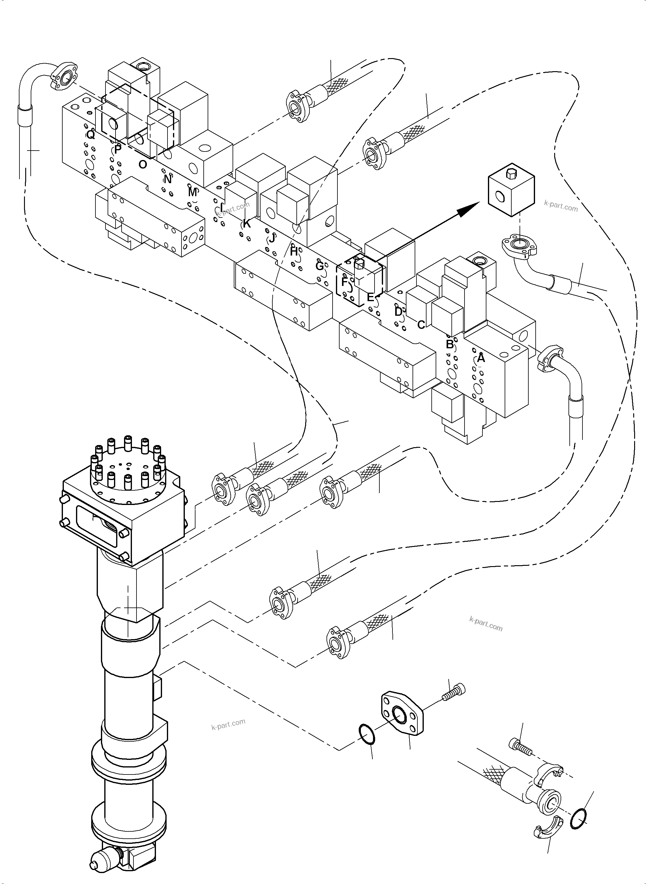 Komatsu parts book diagram for PC8000-11 S/N 12118: RETURN LINE-MANIFOLD