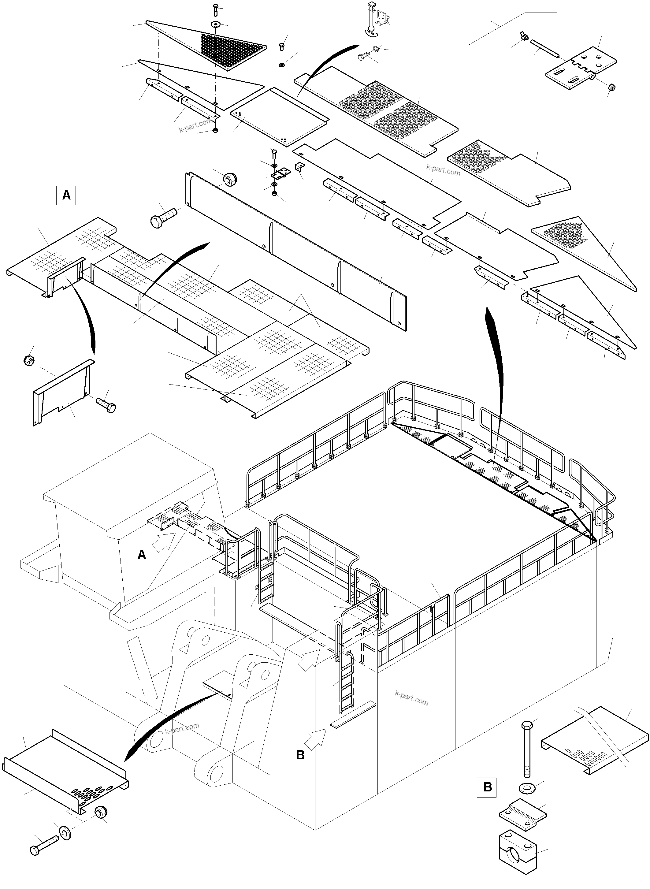 Komatsu parts book diagram for PC8000-11 S/N 12118: RAIL AND STEPS