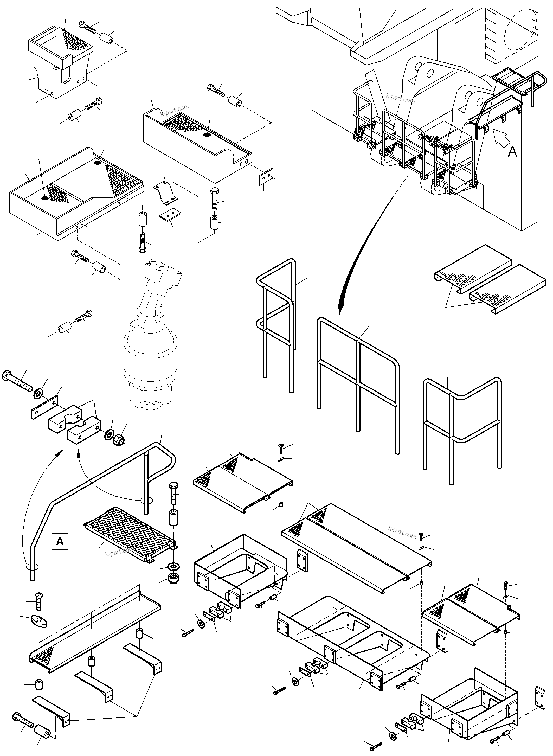 Komatsu parts book diagram for PC8000-11 S/N 12118: RAIL AND STEPS