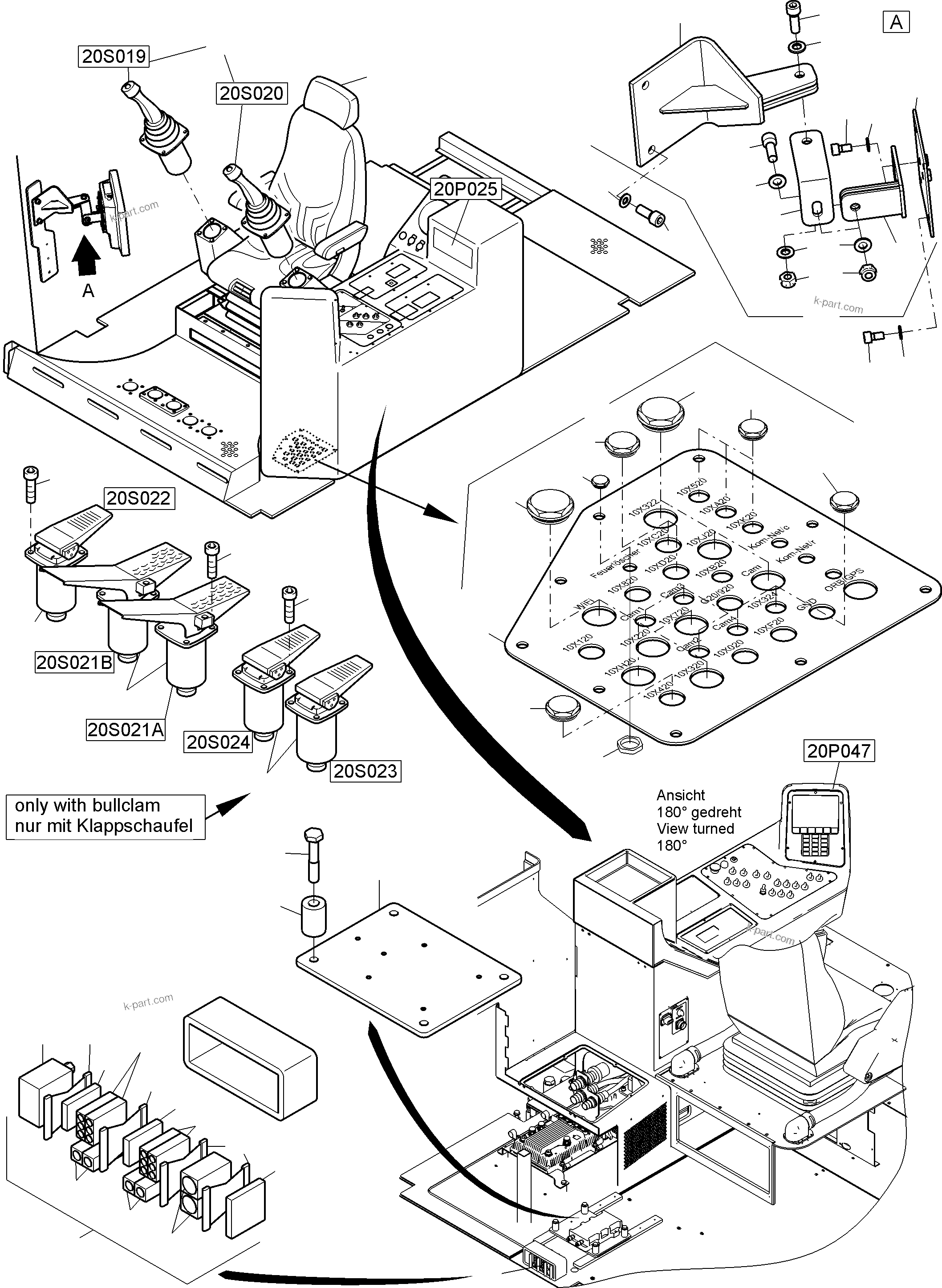 Komatsu parts book diagram for PC8000-11 S/N 12118: CABIN - OPERATION ELEMENTS - LOCATION 20