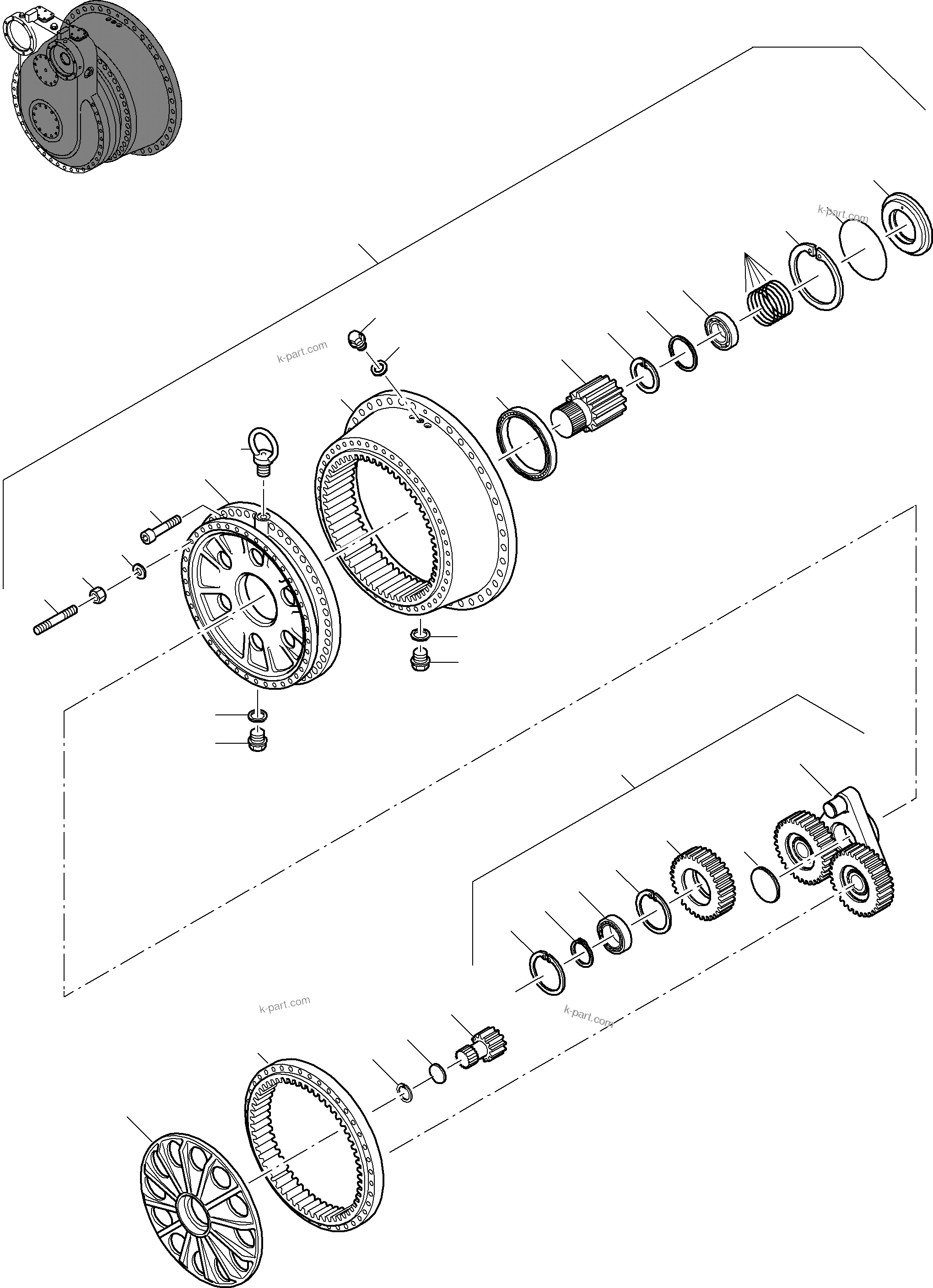 Komatsu parts book diagram for PC8000-11 S/N 12118: DRIVE GEAR BOX