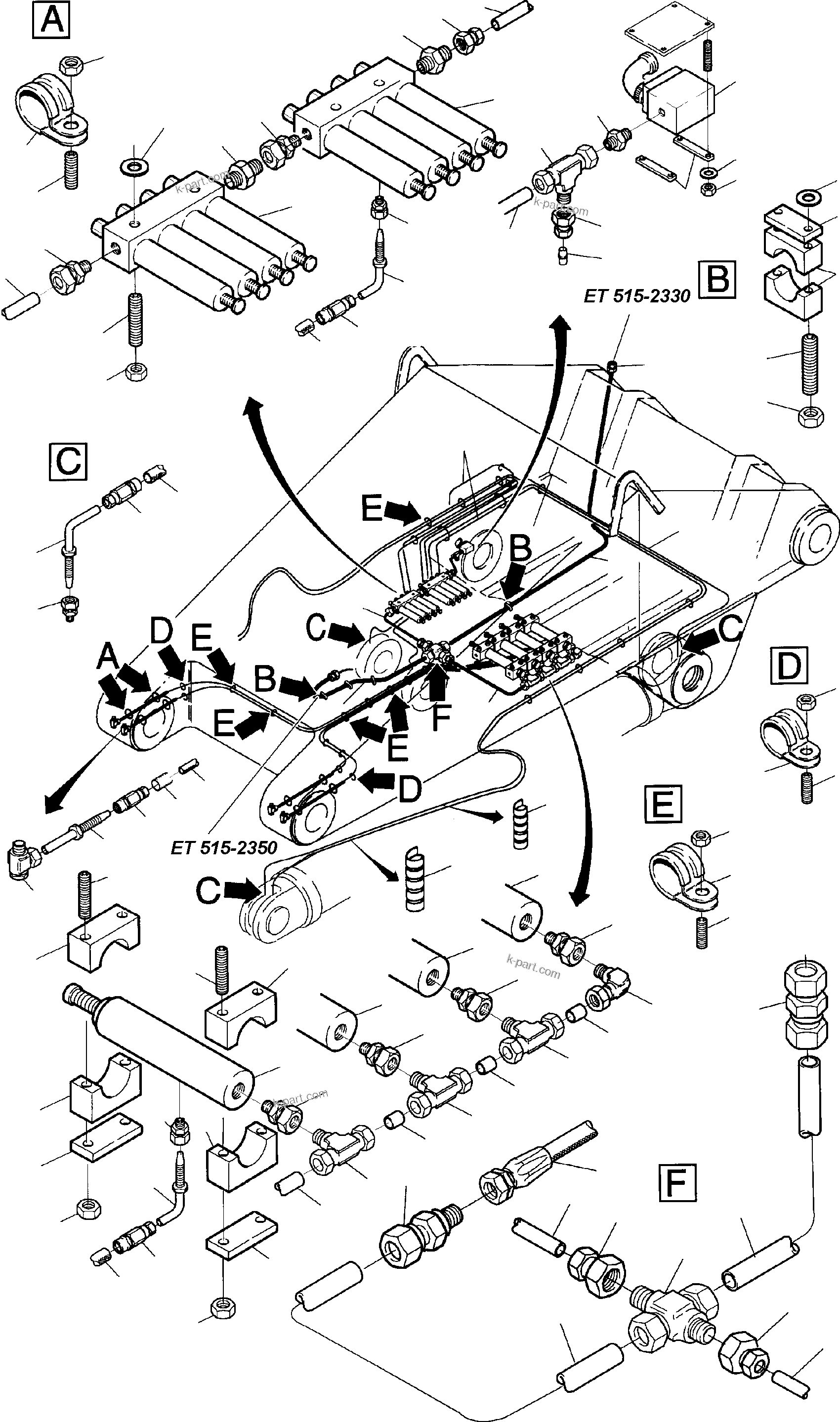 Komatsu parts book diagram for H455-SD S/N 15009: STICK 5.40 M - CENTRAL LUBRICATION
