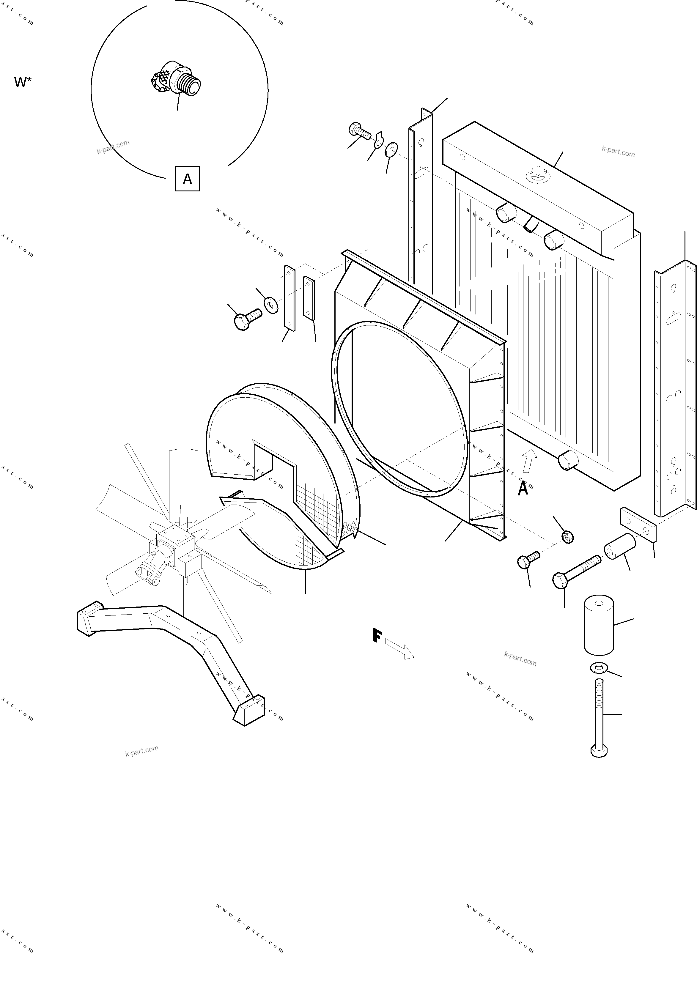 Komatsu parts book diagram for H455-SD S/N 15009: RADIATOR - MOUNTING