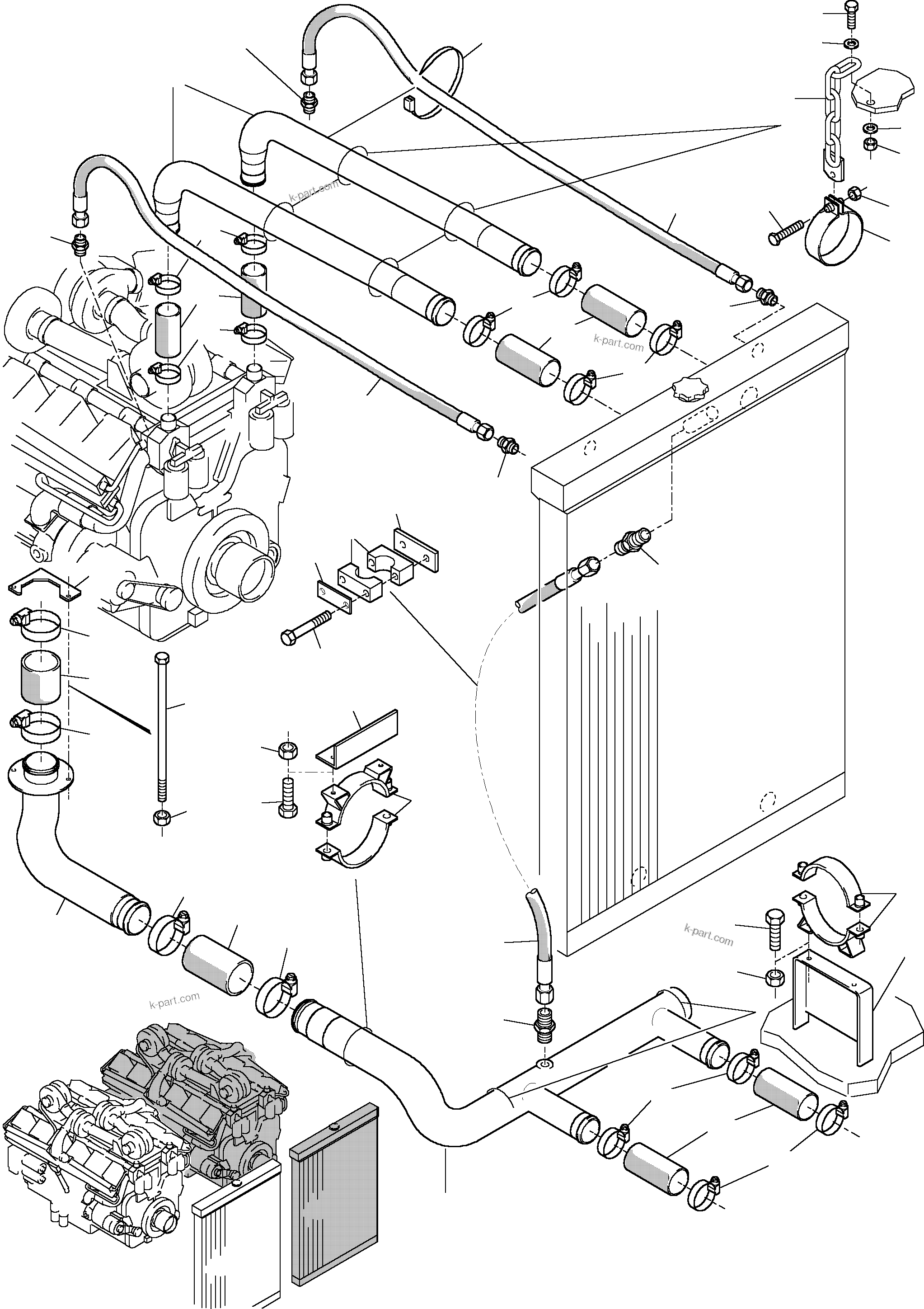Komatsu parts book diagram for H455-SD S/N 15009: COOLANT WATER LINES