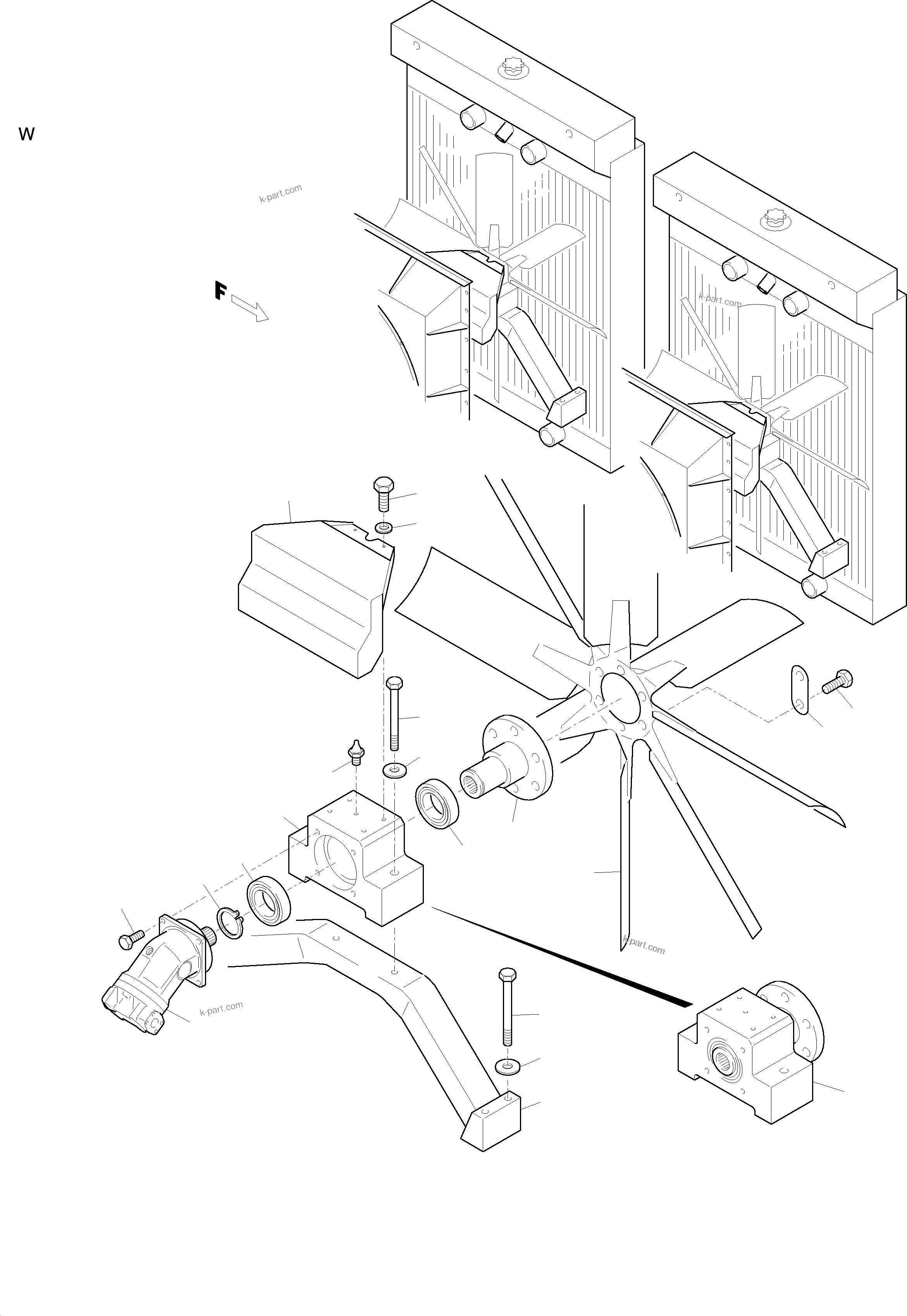 Komatsu parts book diagram for H455-SD S/N 15009: RADIATOR - FAN DRIVE (FRONT/REAR)