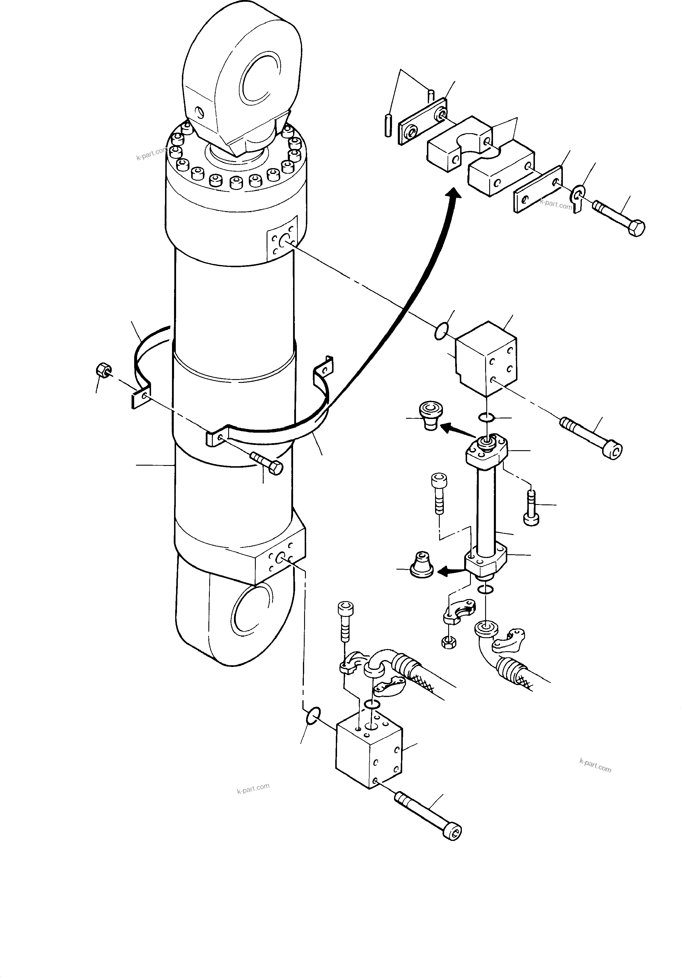 Komatsu parts book diagram for H455-SD S/N 15009: CLAM CYLINDER WITH PIPING