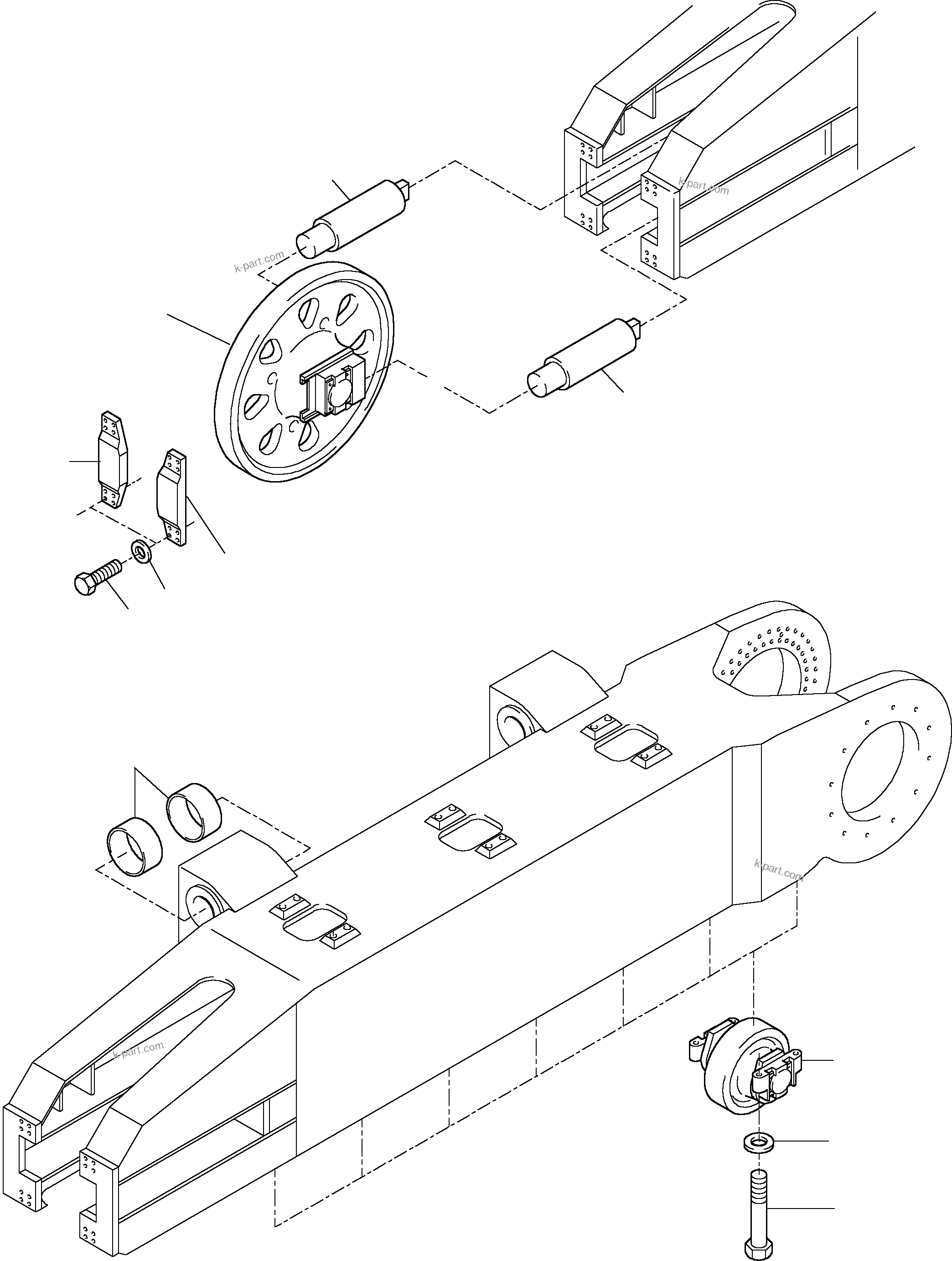 Komatsu parts book diagram for H455-SD S/N 15009: TRACK GROUP - IDLER PROTECTION WITH RAIL SUPPORT