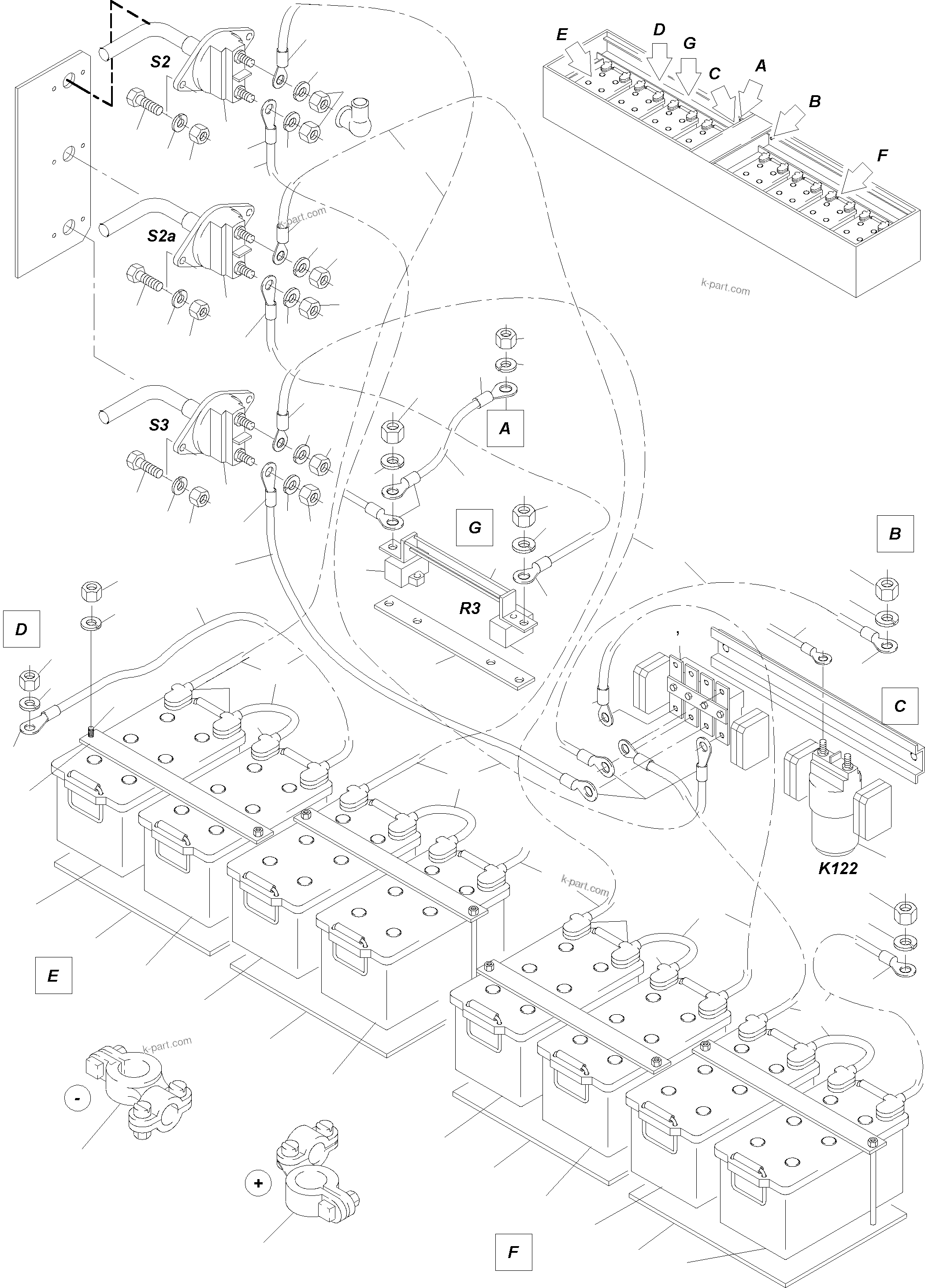 Komatsu parts book diagram for H455-SD S/N 15009: BATTERIES WITH CABLES