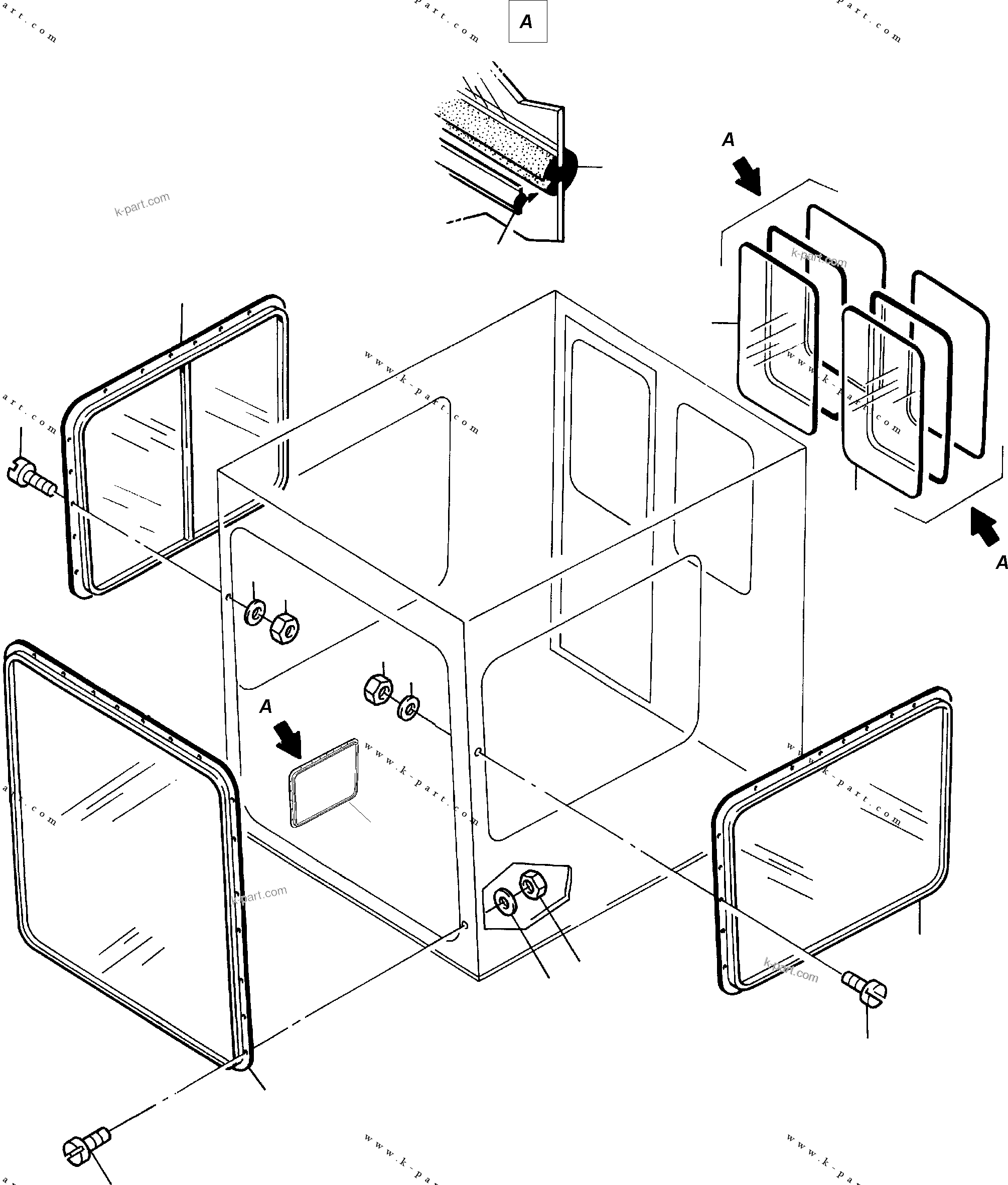 Komatsu parts book diagram for H455-SD S/N 15009: OPERATOR'S CAB - GLAZING