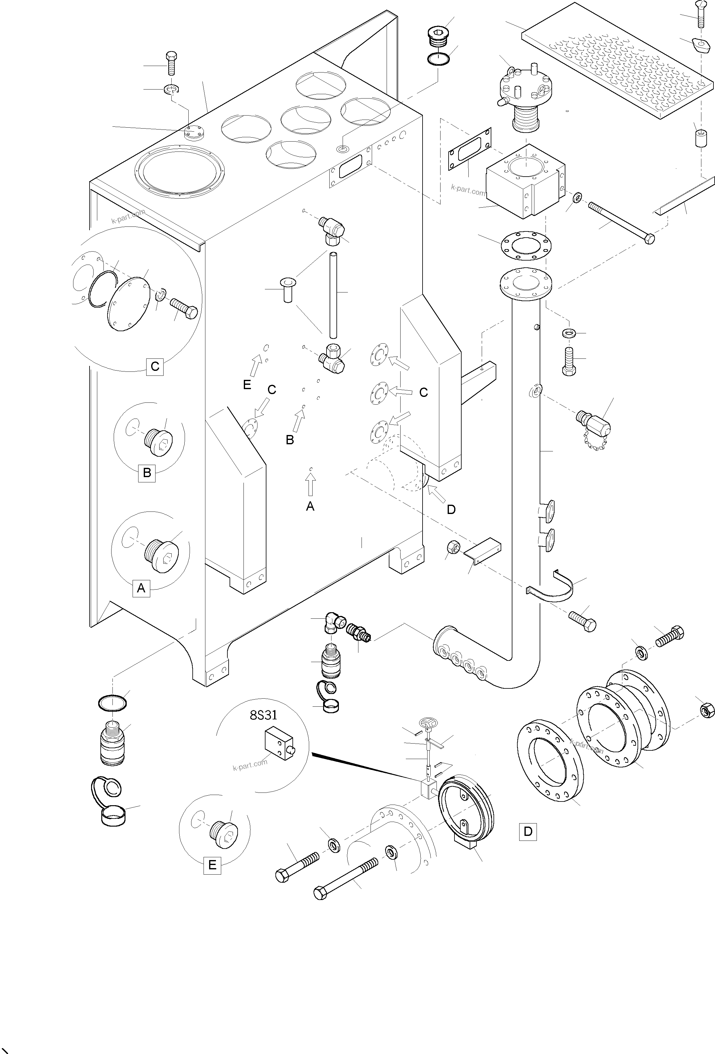 Komatsu parts book diagram for H455-SD S/N 15009: MAIN OIL TANK
