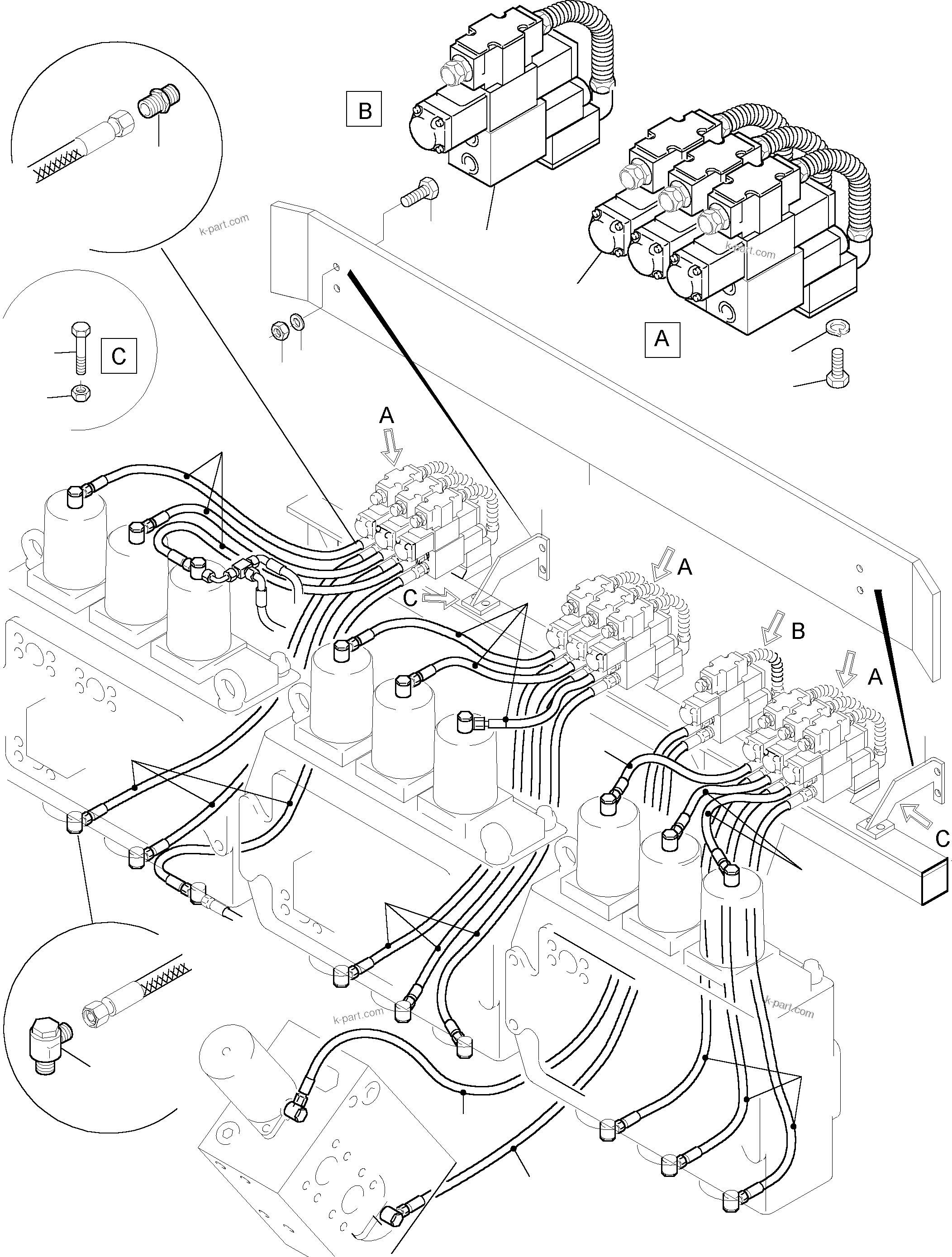 Komatsu parts book diagram for H455-SD S/N 15009: REMOTE CONTROL MANIFOLD, MOUNTING WITH VALVE PROTECTION