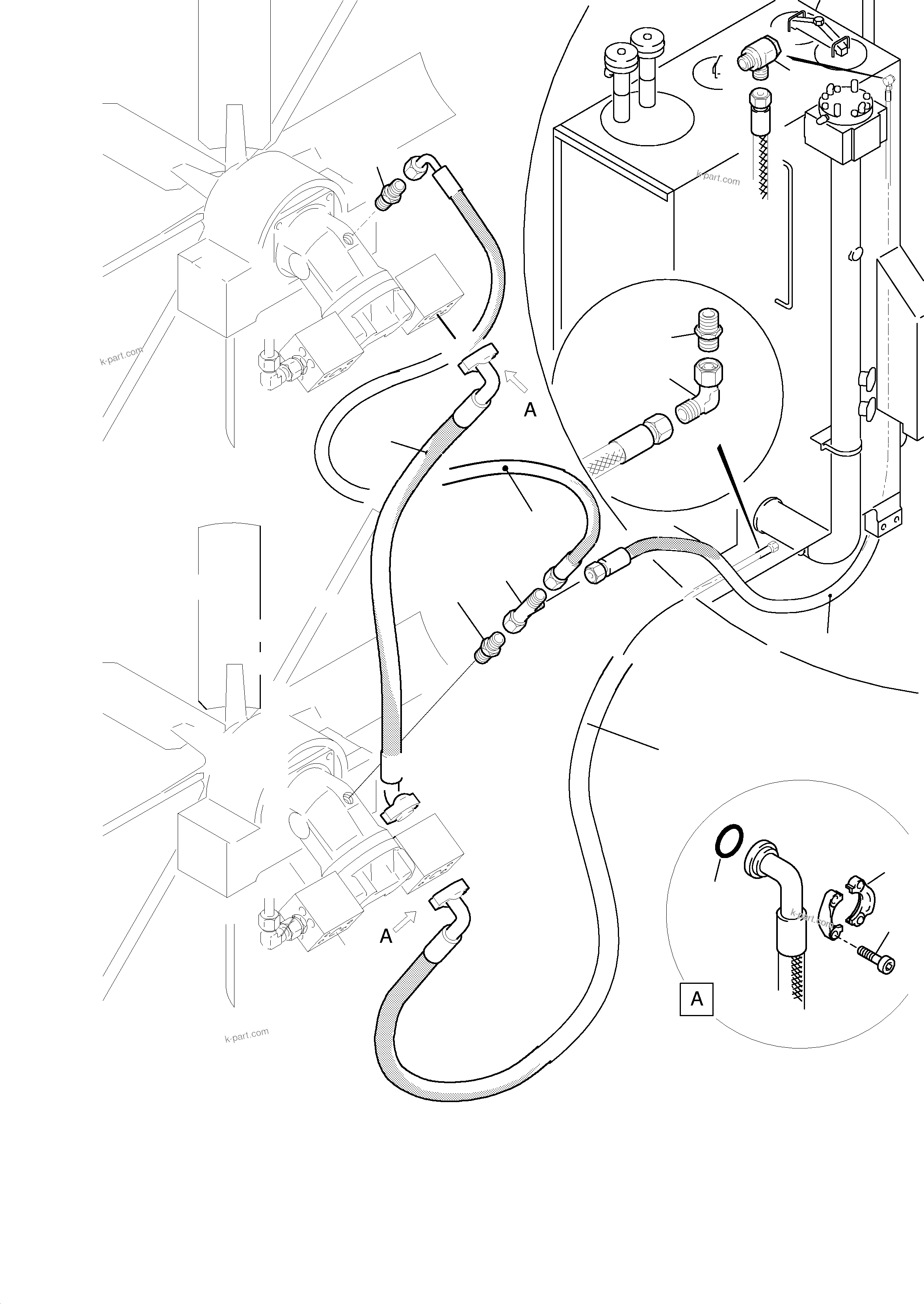 Komatsu parts book diagram for H455-SD S/N 15009: RETURN LINES - FAN MOTORS ( OIL COOLER )
