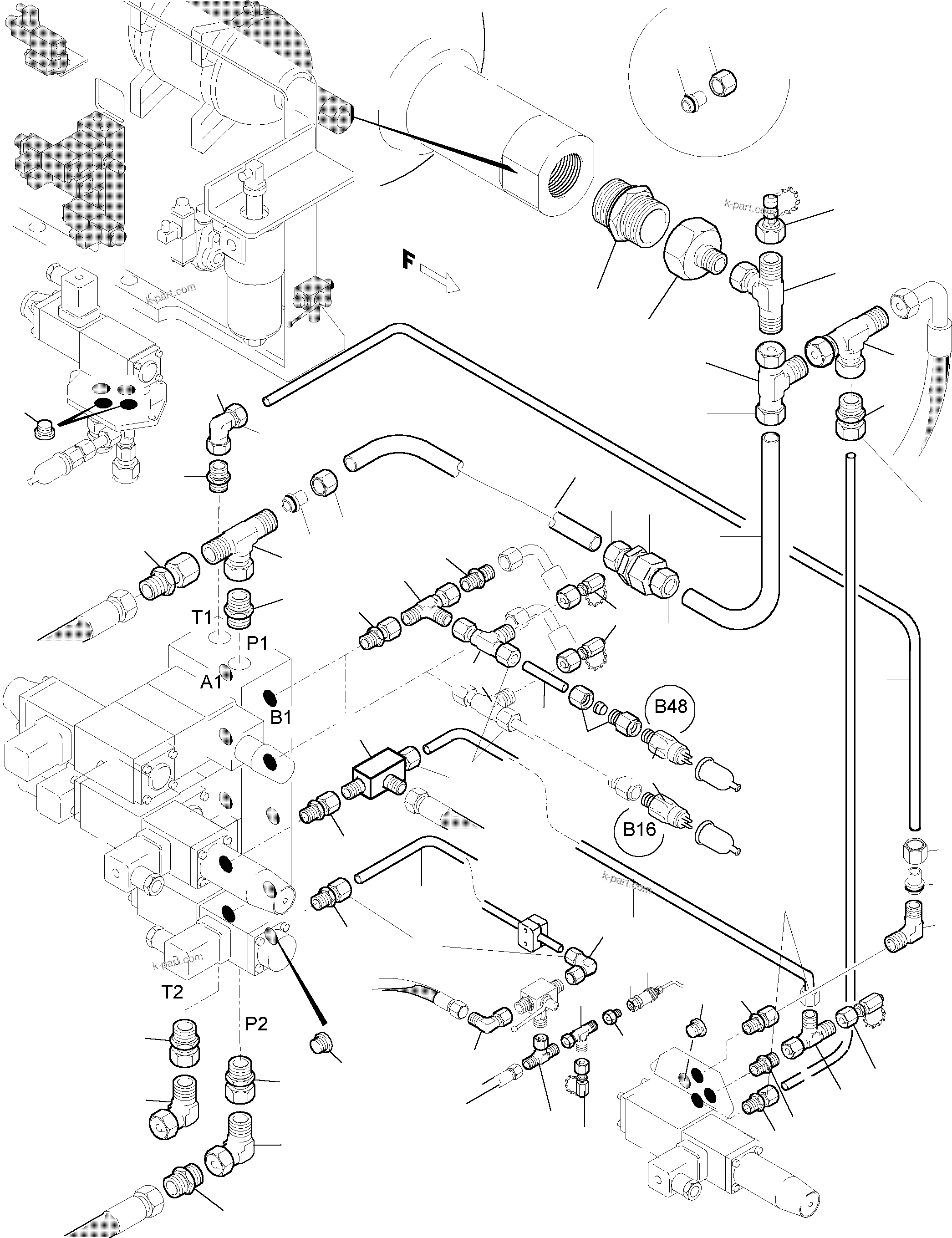 Komatsu parts book diagram for H455-SD S/N 15009: PIPES - CONTROL- AND FILTER PLATE