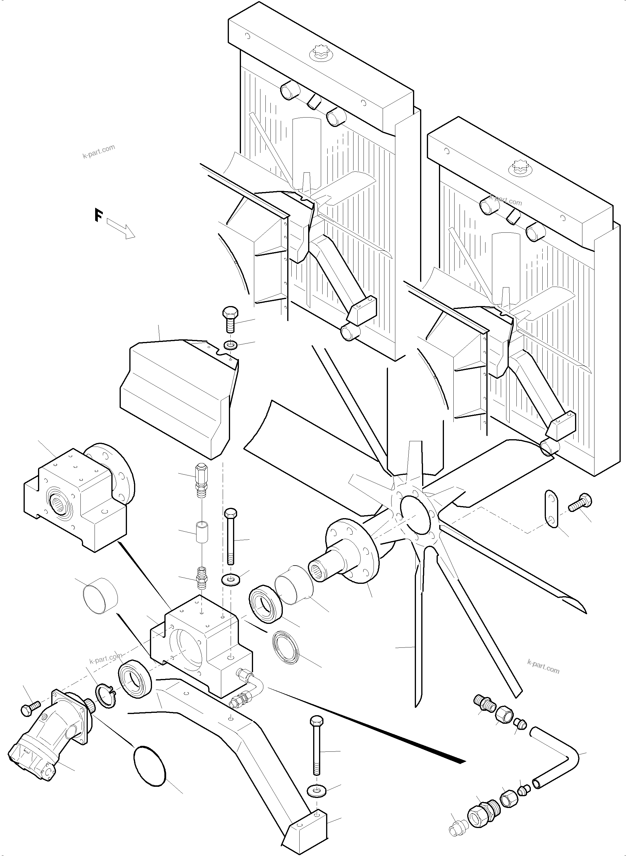 Komatsu parts book diagram for PC5500-6 S/N 15081: RADIATOR - FAN DRIVE (FRONT/REAR)