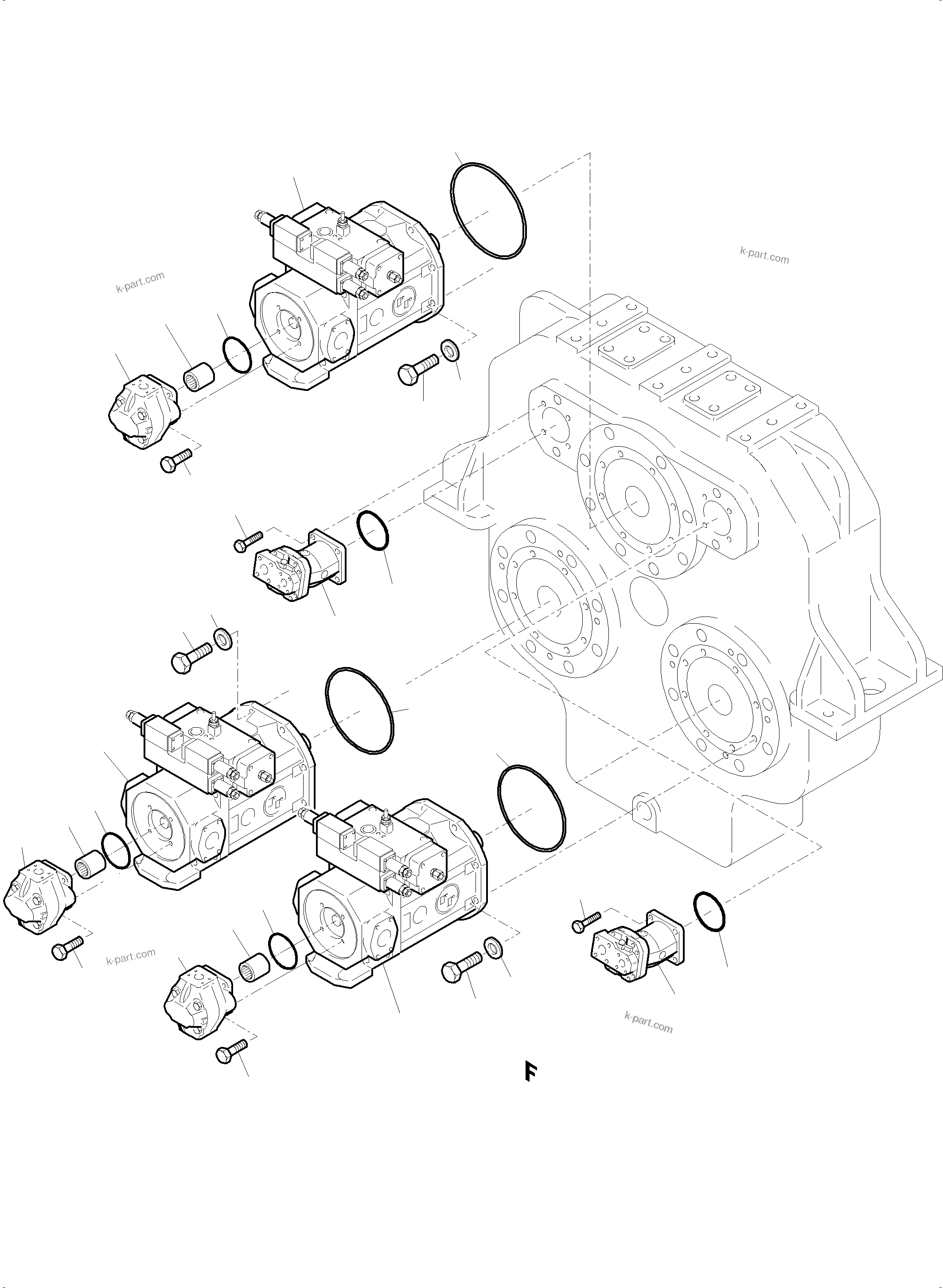 Komatsu parts book diagram for PC5500-6 S/N 15081: PUMP MOUNTING (FRONT/REAR)