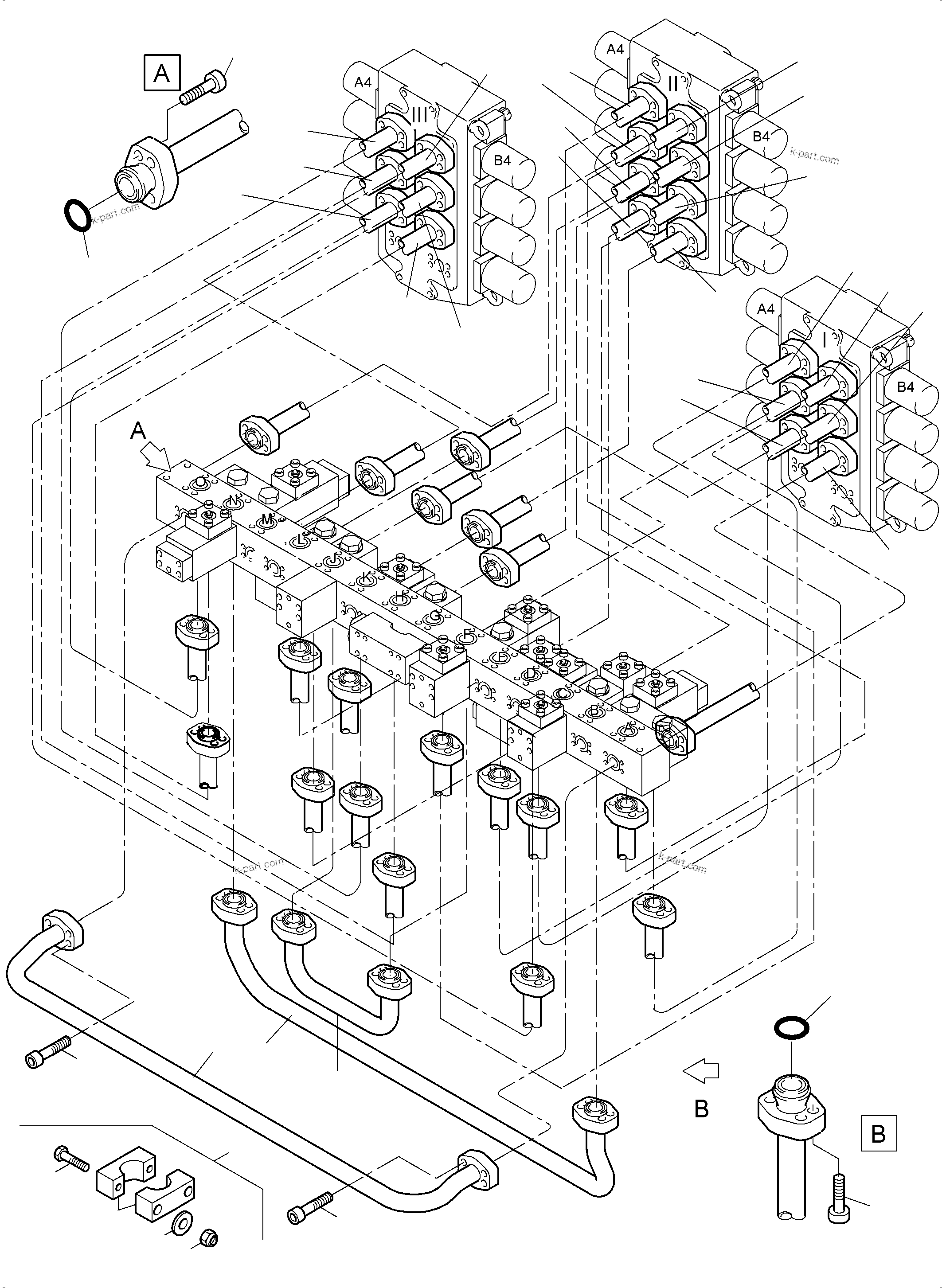 Komatsu parts book diagram for PC5500-6 S/N 15081: PRESSURE LINES, CONTROL BLOCKS - MANIFOLD BBE