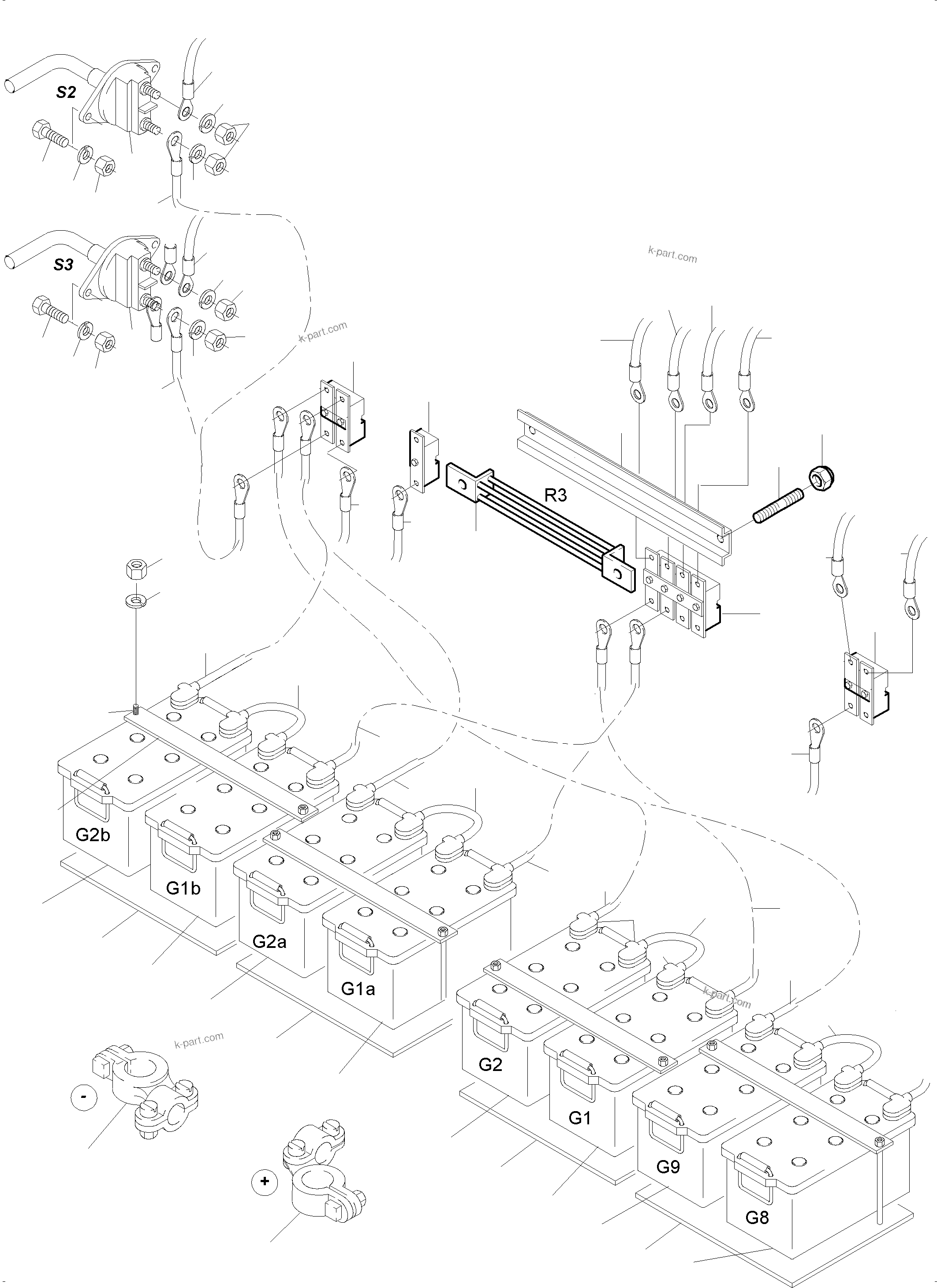 Komatsu parts book diagram for PC5500-6 S/N 15081: BATTERIES WITH CABLES