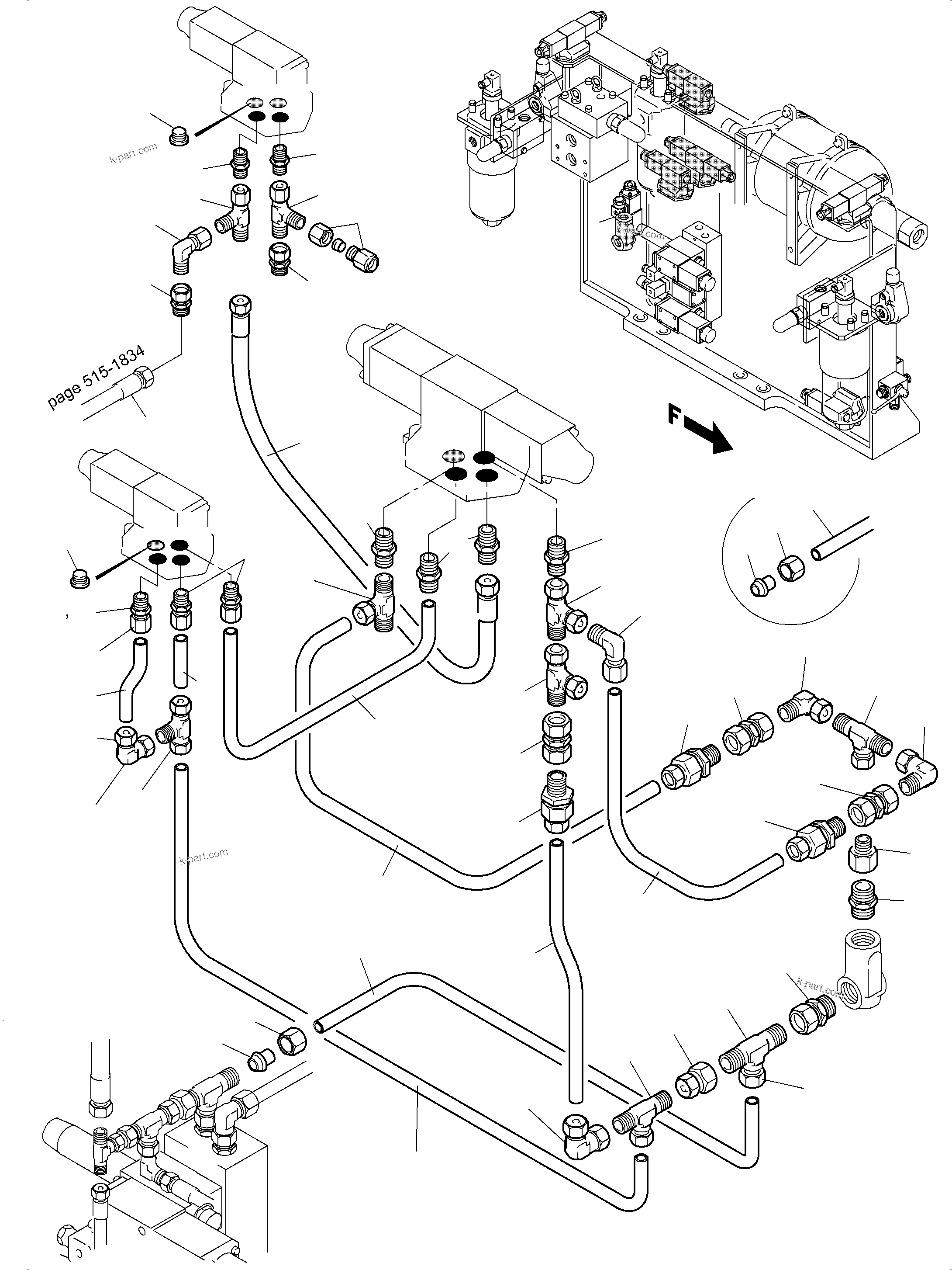 Komatsu parts book diagram for PC5500-6 S/N 15083: PIPES - CONTROL- AND FILTER PLATE
