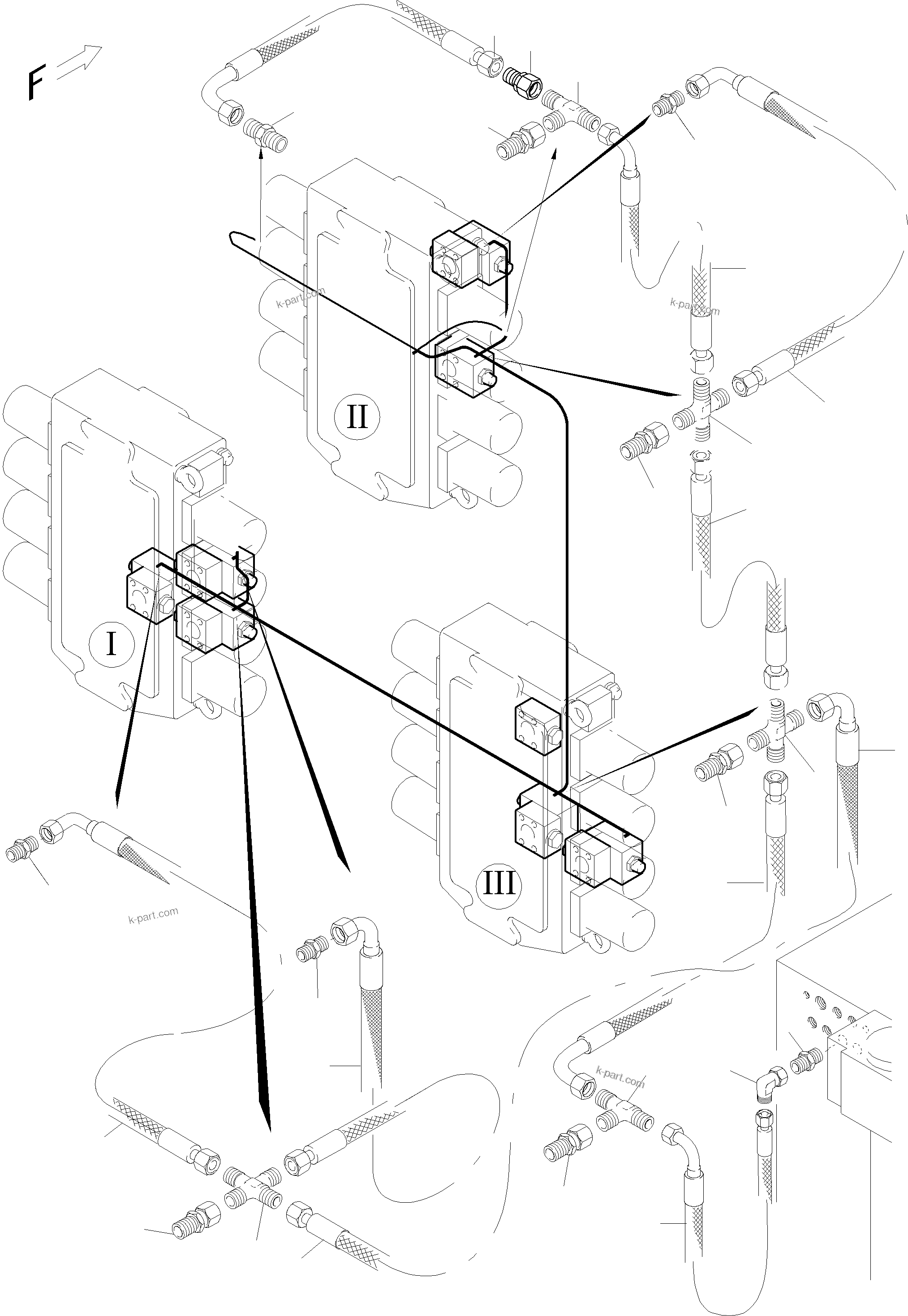 Komatsu parts book diagram for PC5500-6 S/N 15083: PIPING - SECONDARY VALVES,BE