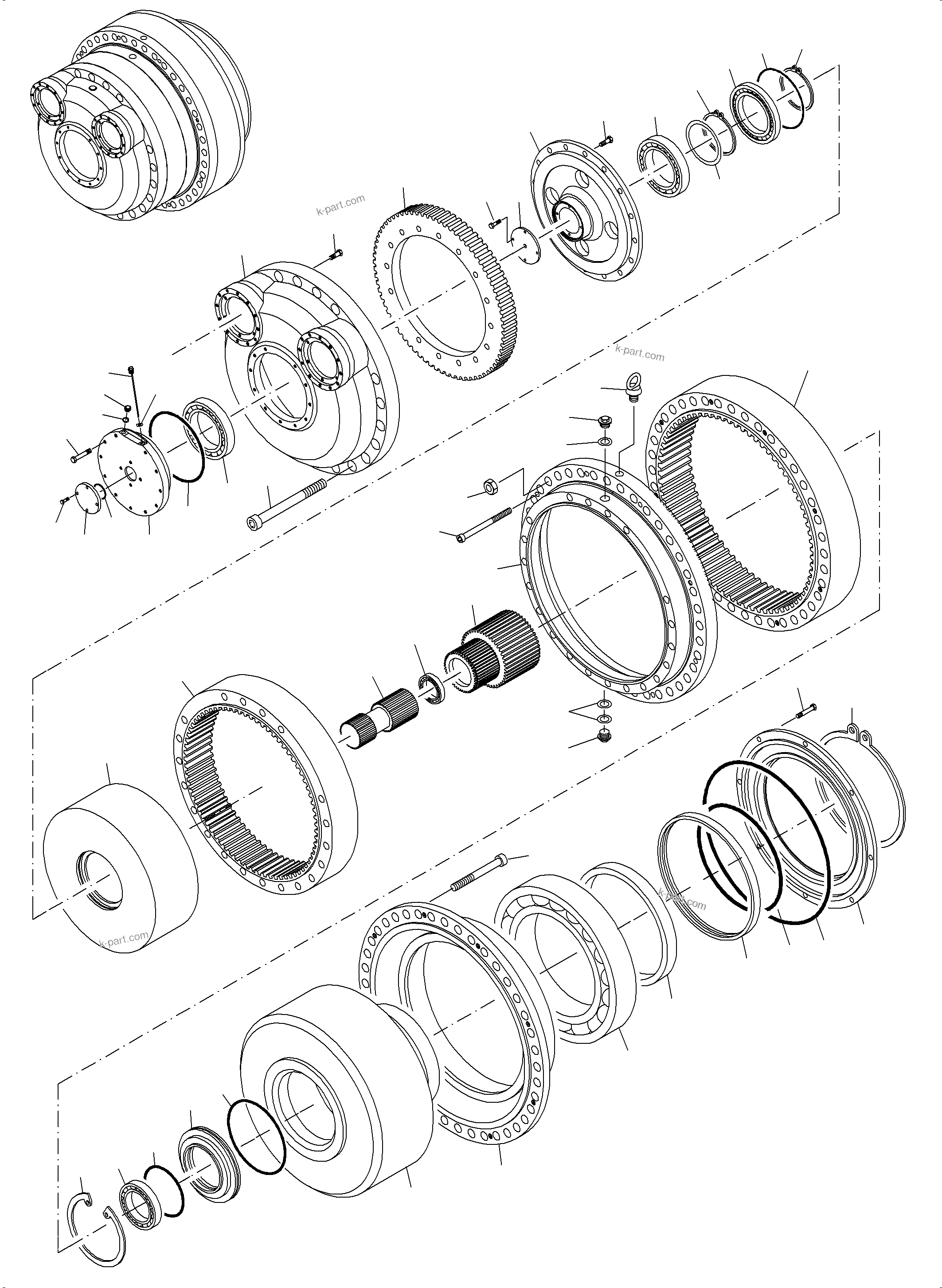 Komatsu parts book diagram for PC5500-6 S/N 15083: TRAVELLING GEAR