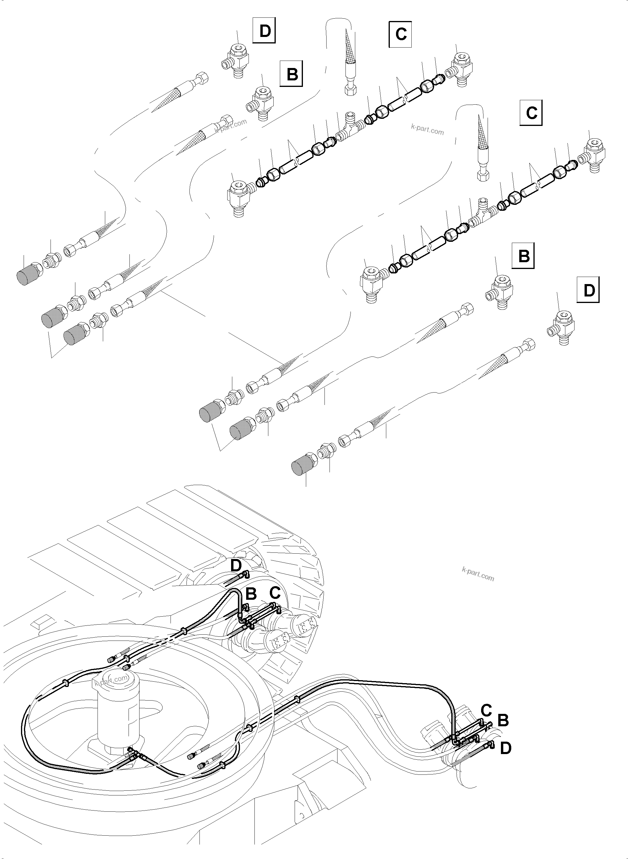 Komatsu parts book diagram for PC5500-6 S/N 15083: PIPING - PARKING BRAKE. BREATHER HOSES