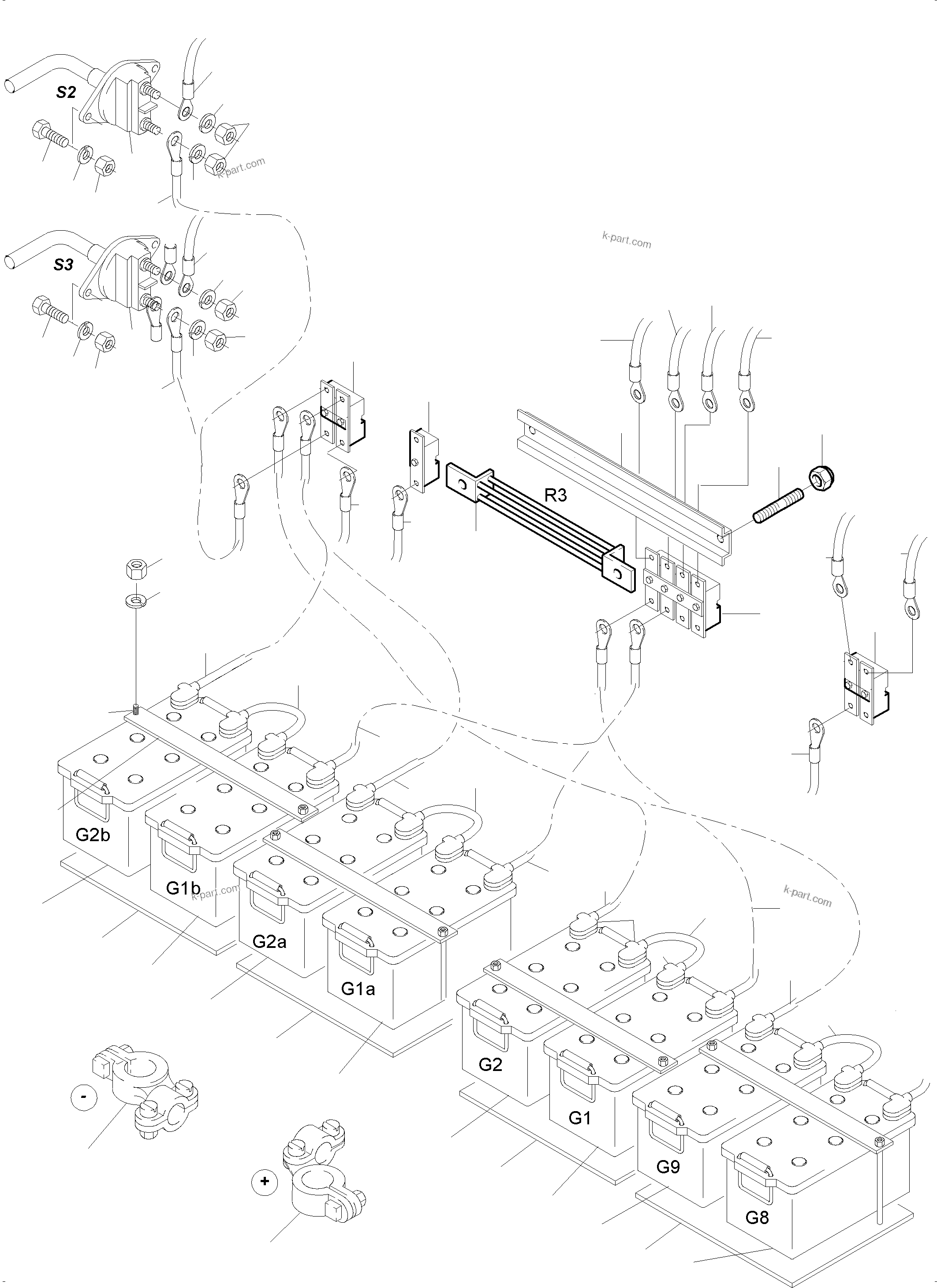 Komatsu parts book diagram for PC5500-6 S/N 15083: BATTERIES WITH CABLES