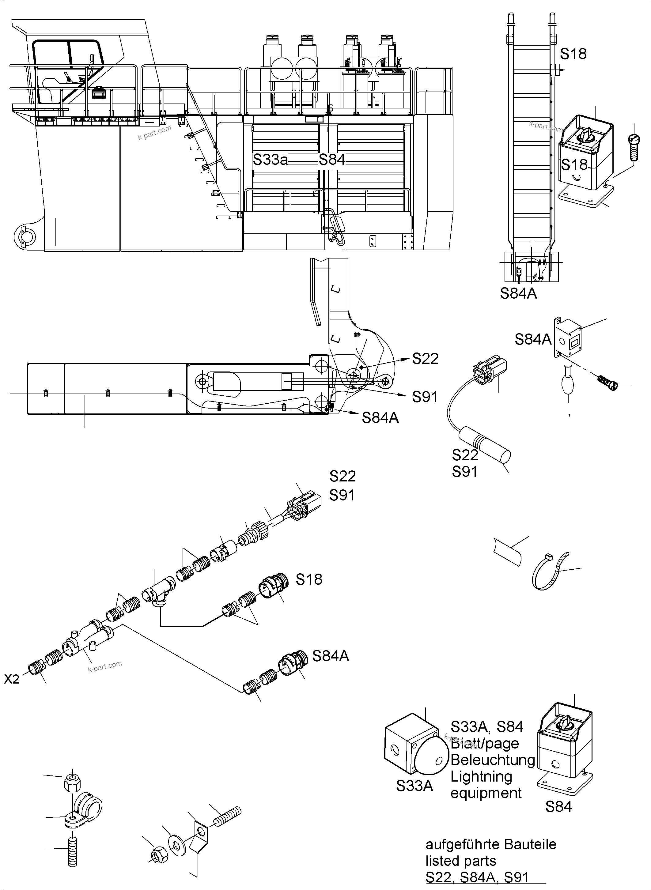 Komatsu parts book diagram for PC5500-6 S/N 15083: ELECTRIC PARTS - LADDER