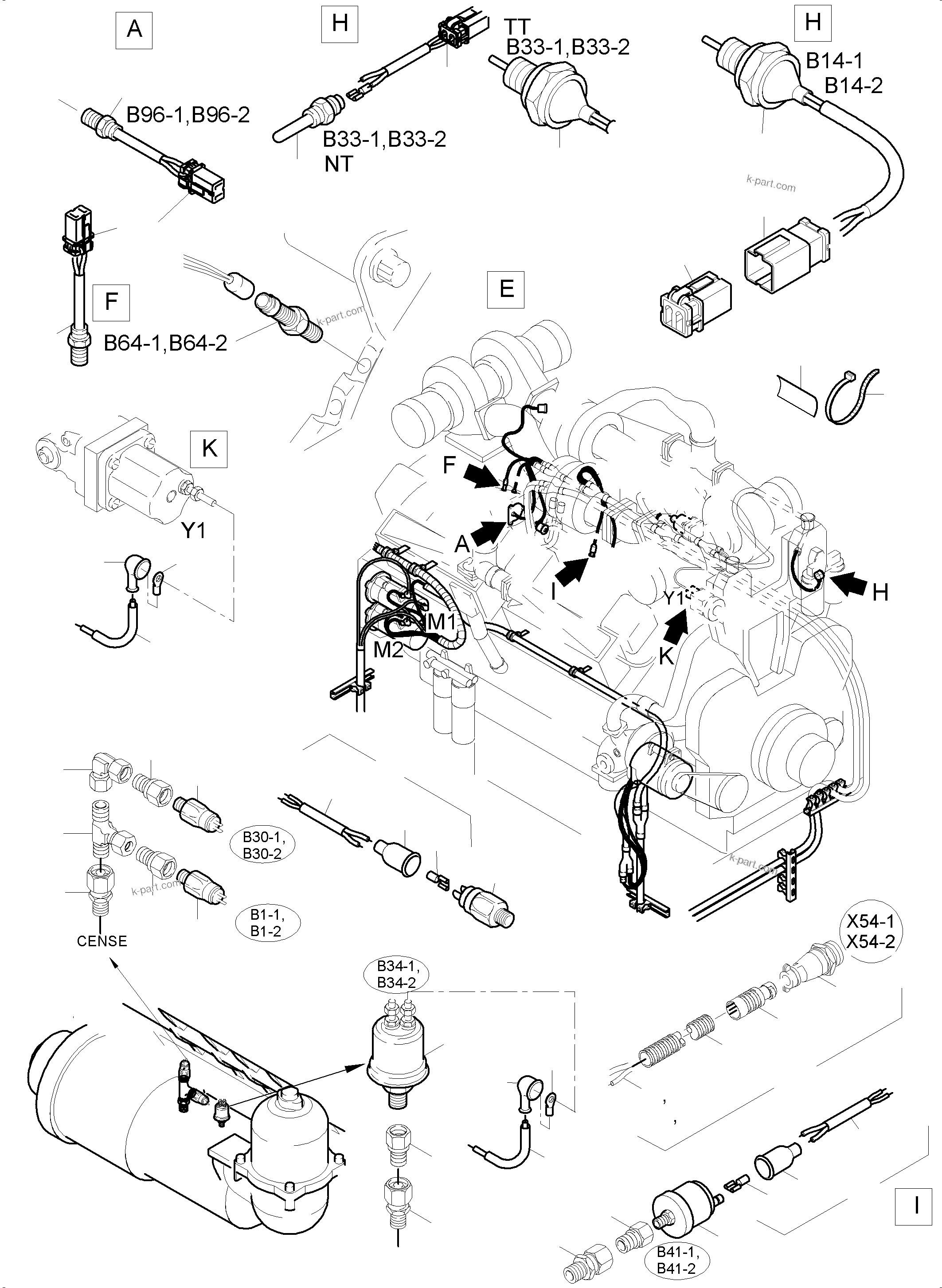 Komatsu parts book diagram for PC5500-6 S/N 15083: CABLES - ENGINE AND TRANSMITTER