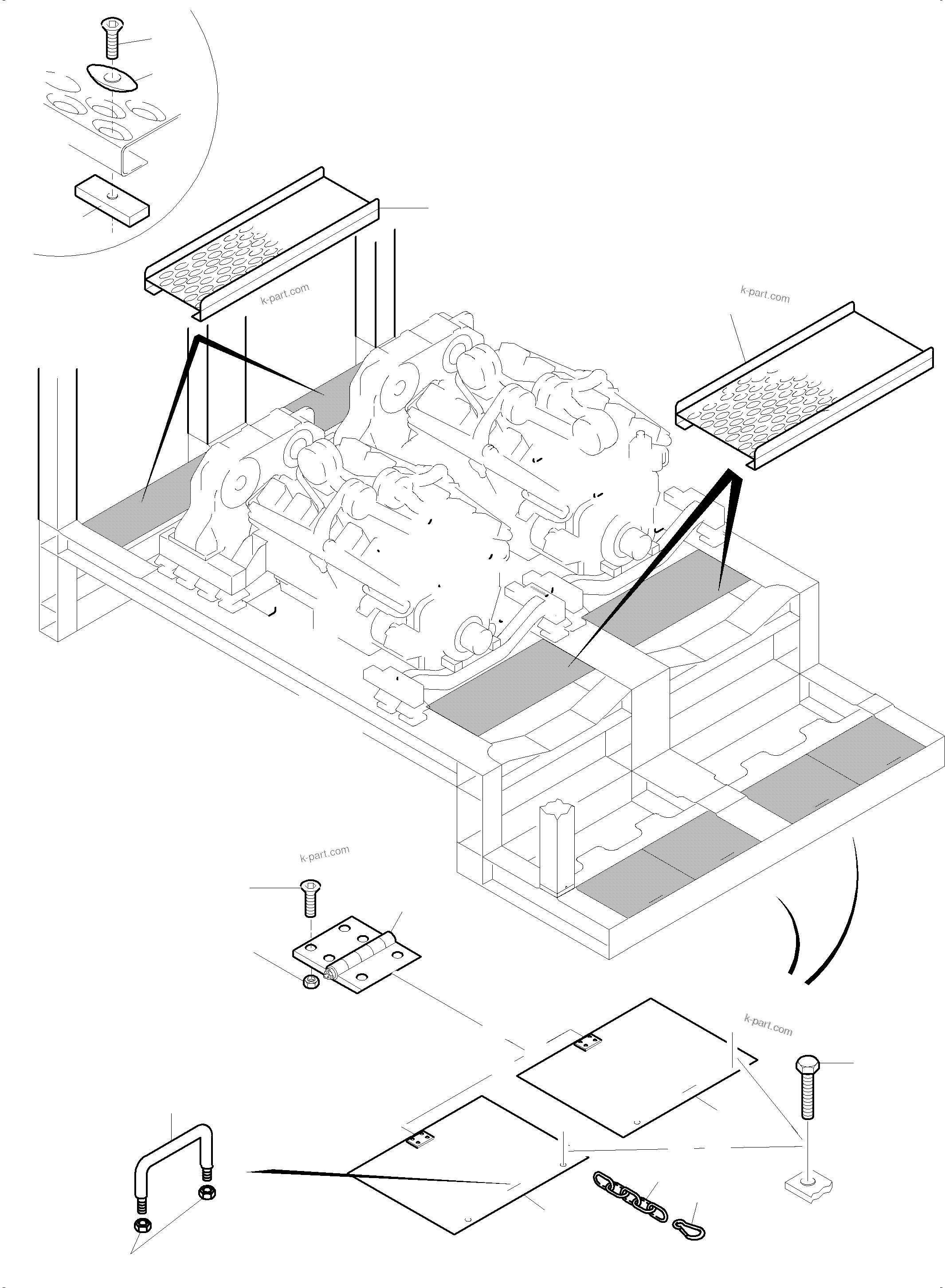 Komatsu parts book diagram for PC5500-6 S/N 15083: POWER FRAME - GRATINGS