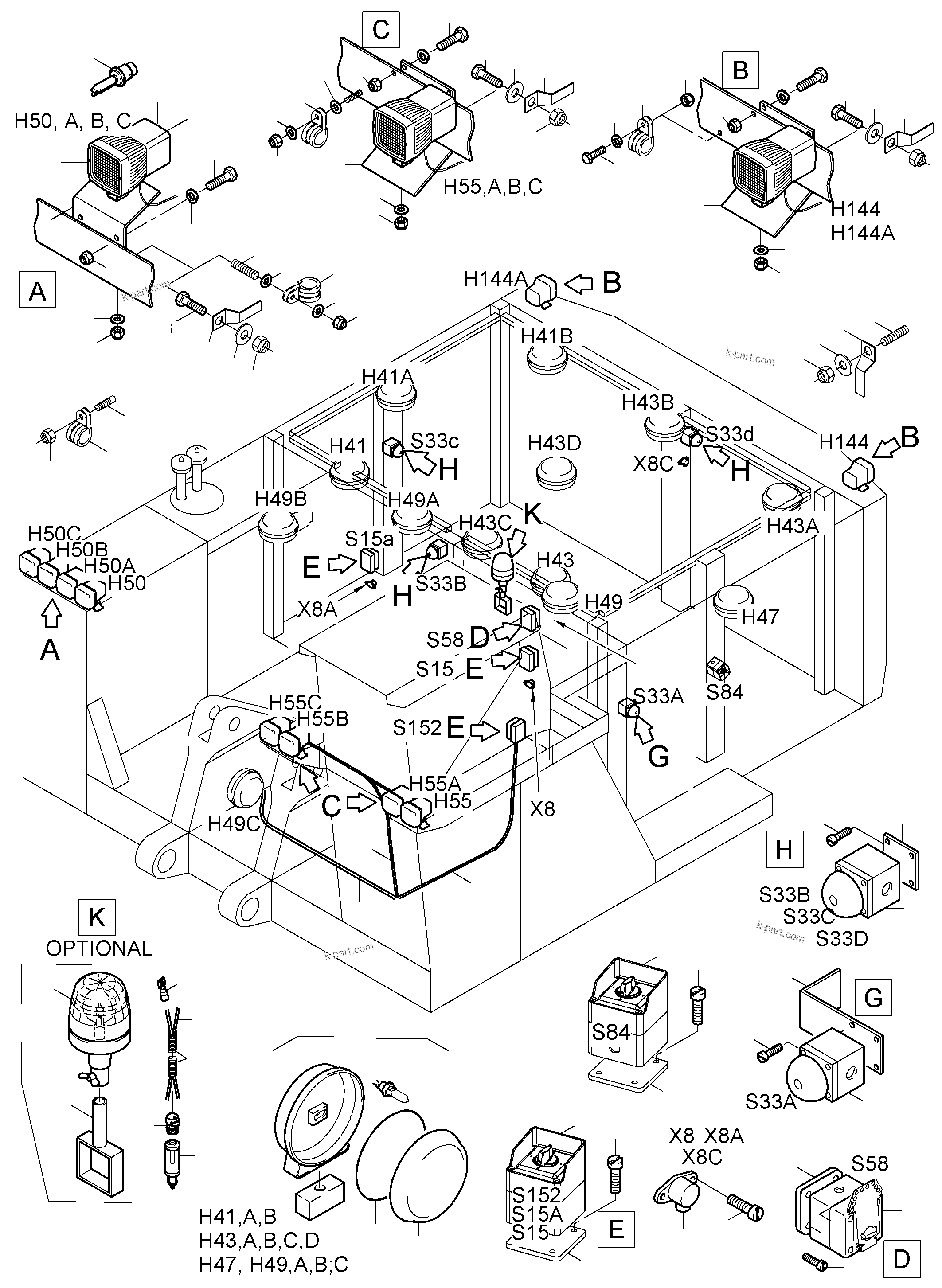 Komatsu parts book diagram for PC5500-6 S/N 15083: LIGHTING EQUIPMENT