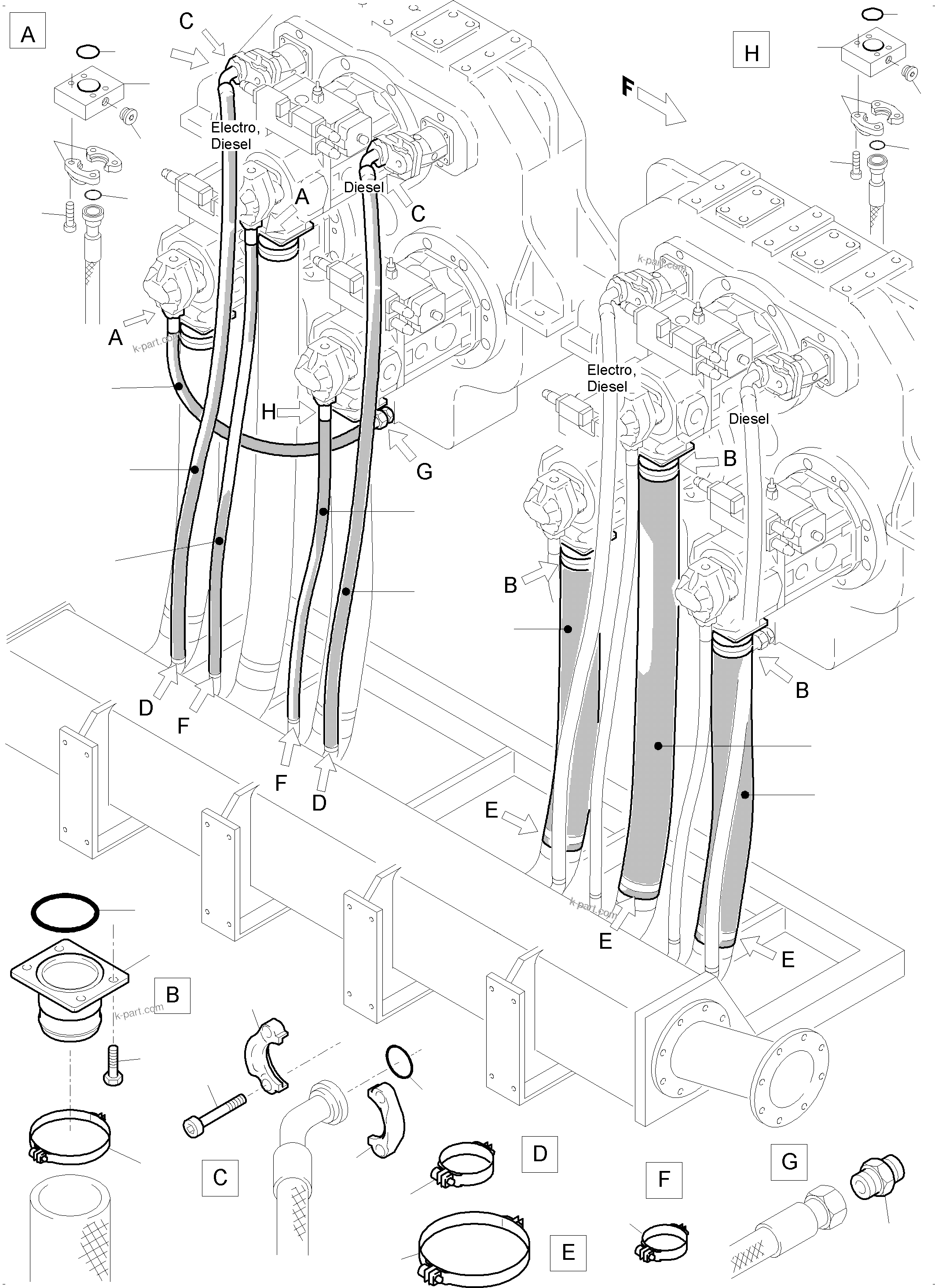 Komatsu parts book diagram for PC5500-6 S/N 15083: SUCTION LINES